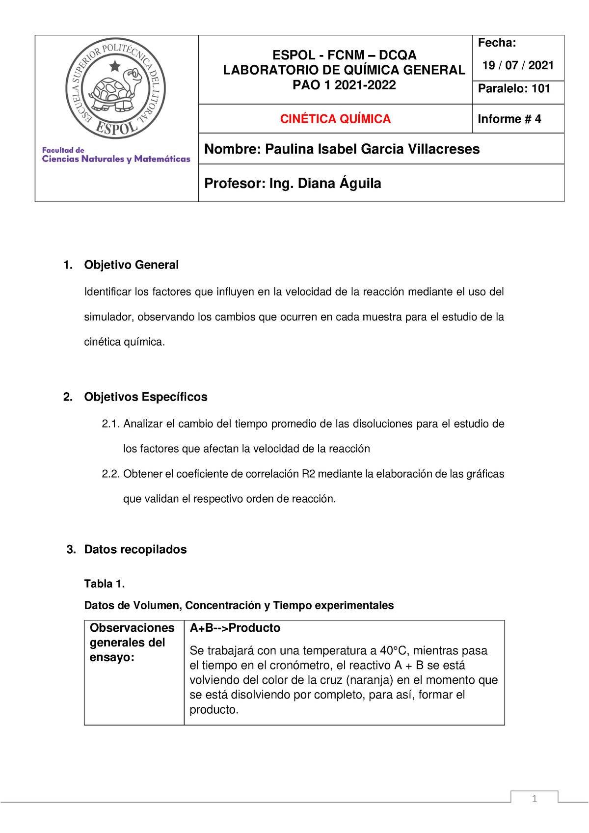 Trabajo 4 - Aaaaaaaaaaaaa - ESPOL - FCNM – DCQA LABORATORIO DE QUÍMICA ...