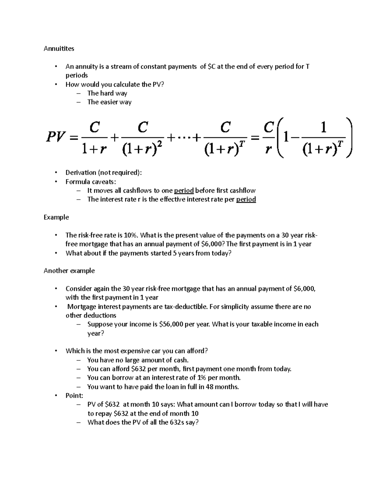 Annuitites - Lecture notes 6 - Annuitites An annuity is a stream of ...