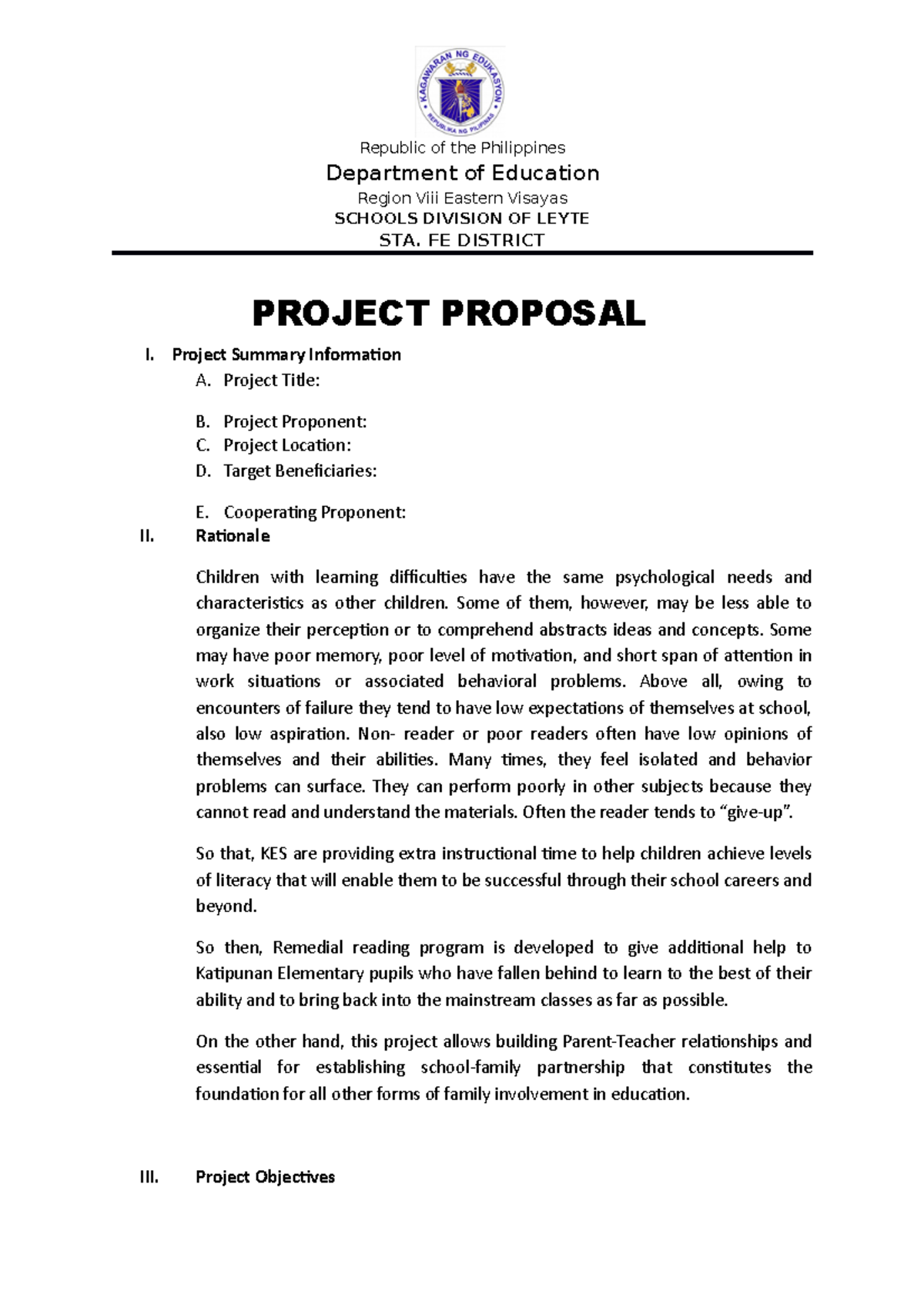 Remedial Reading Proposal - Copy - Republic of the Philippines ...