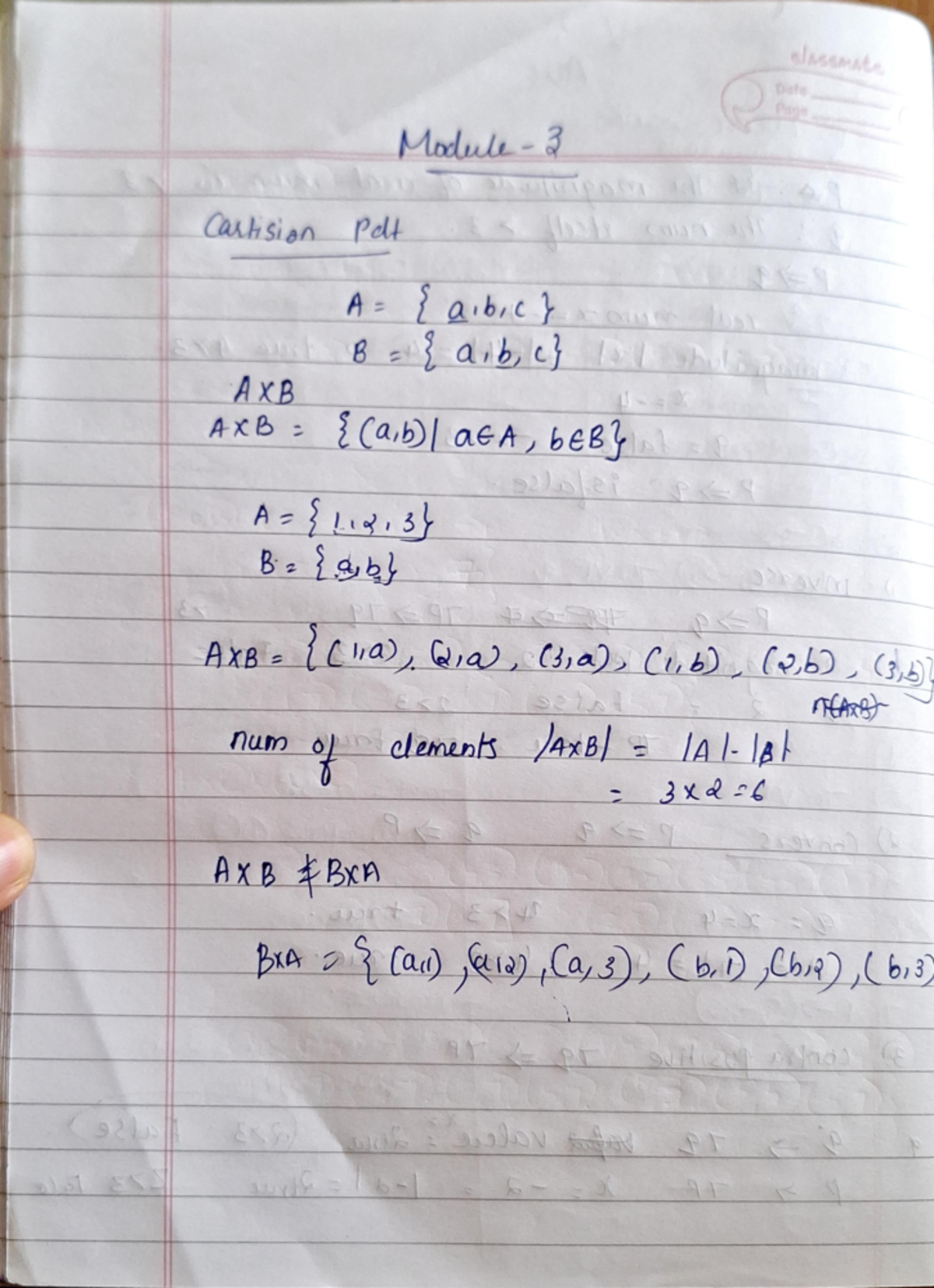 Dms mod 3 - notes - Date Module 3 Cartision Pdt B aib, AXB AXB (a,b ...