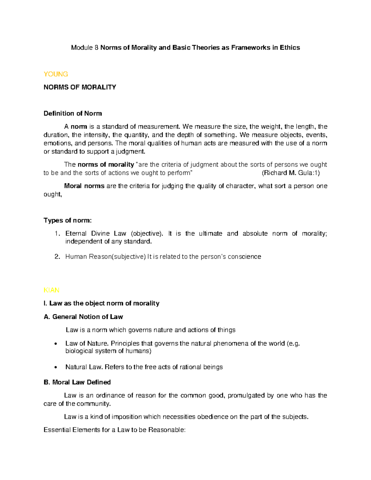 Module-8- Topics - Module 8 Norms of Morality and Basic Theories as ...