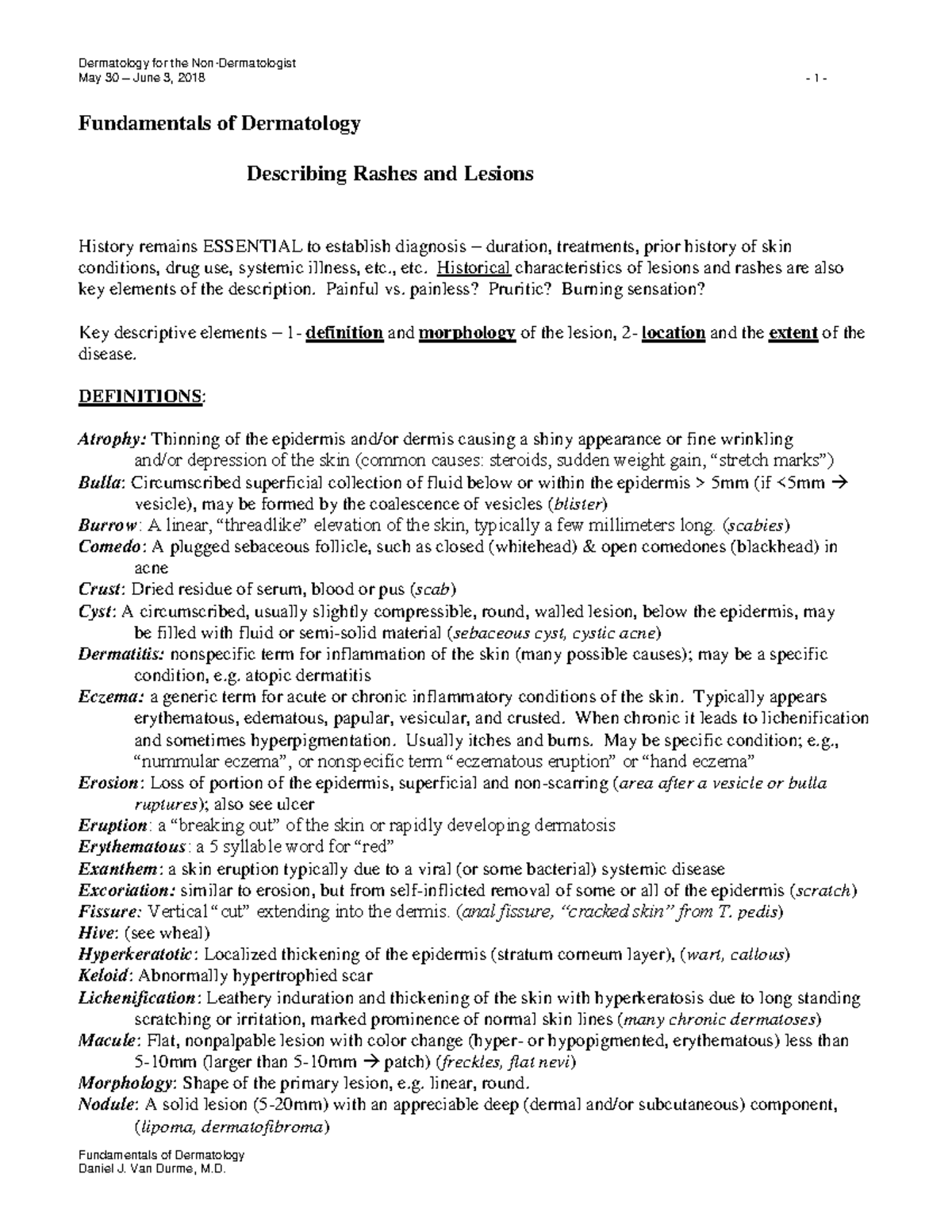 Handout-Dermatology - Summary of notes - May 3 0 – June 3 , 201 8 - 1 ...