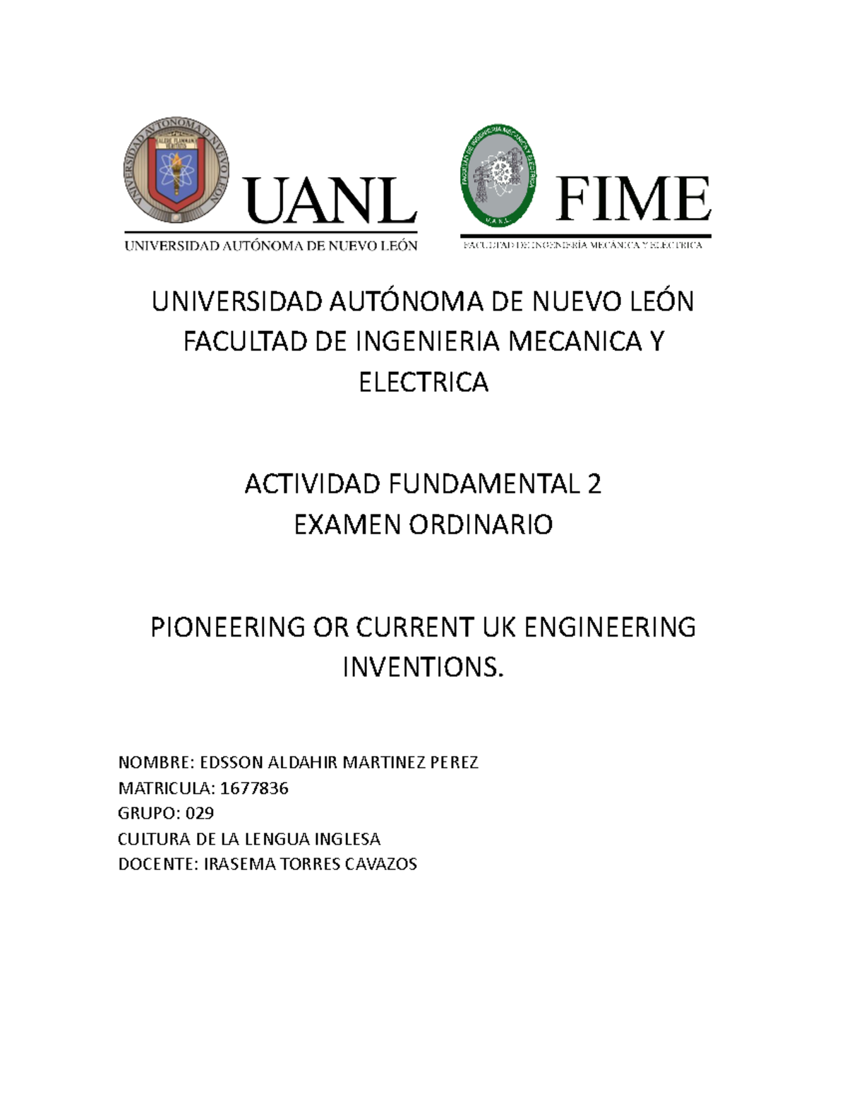 Actividad Fundamental 2 - UNIVERSIDAD AUTÓNOMA DE NUEVO LEÓN FACULTAD ...
