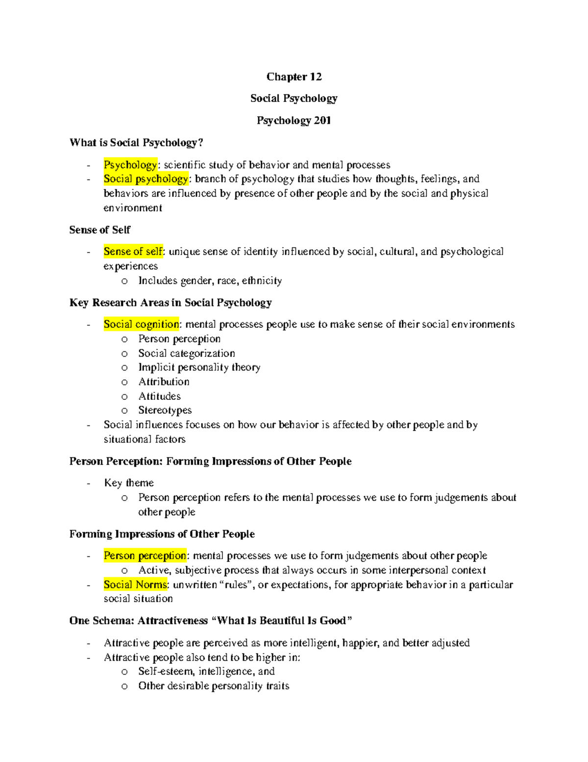 Psyc 201 Chapter 12 Notes - Chapter 12 Social Psychology Psychology 201 ...