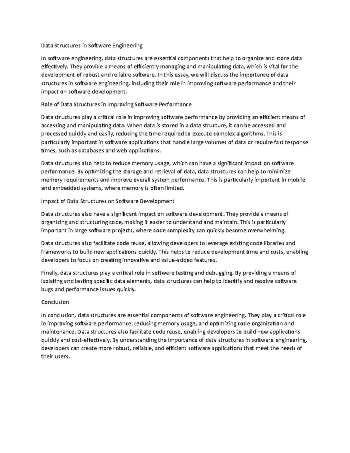 Data Structures in Software Engineering - They provide a means of ...