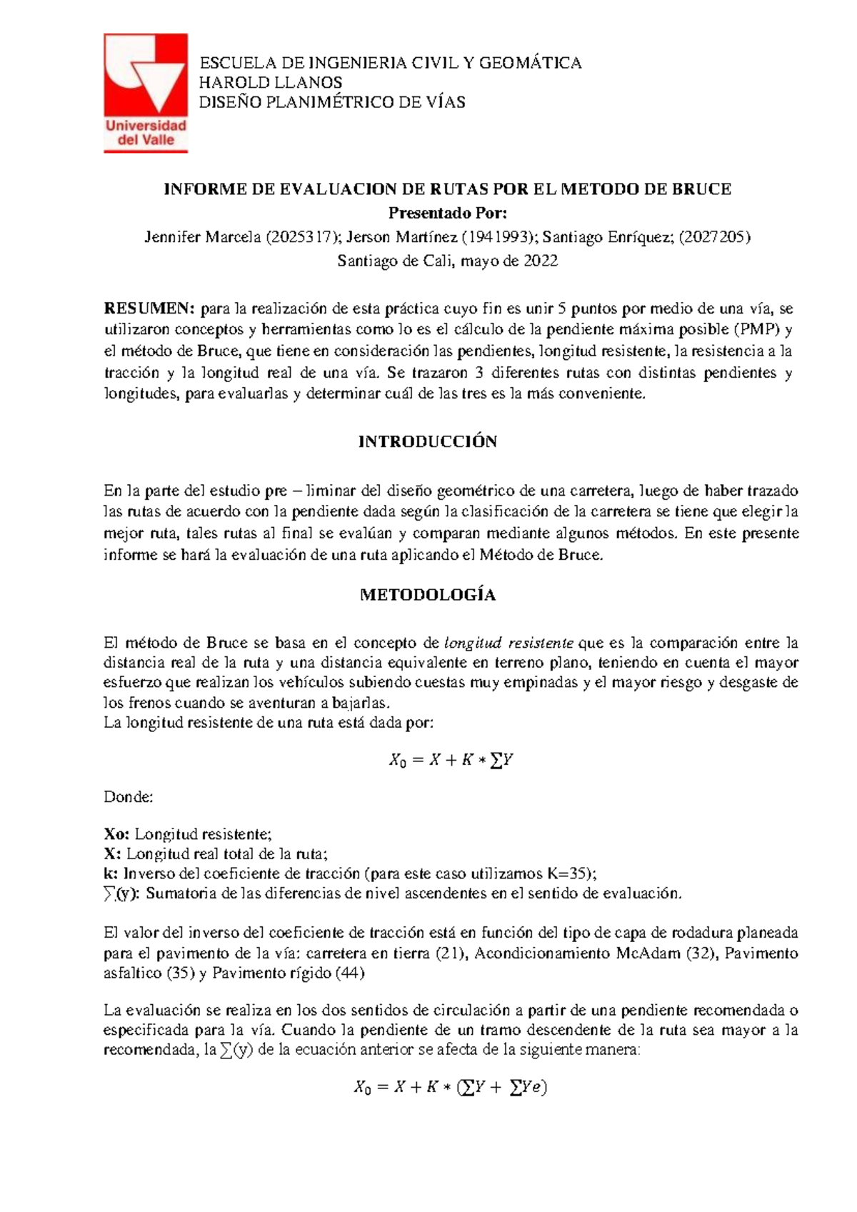 Informe Metodo DE Bruce - ESCUELA DE INGENIERIA CIVIL Y GEOMÁTICA ...