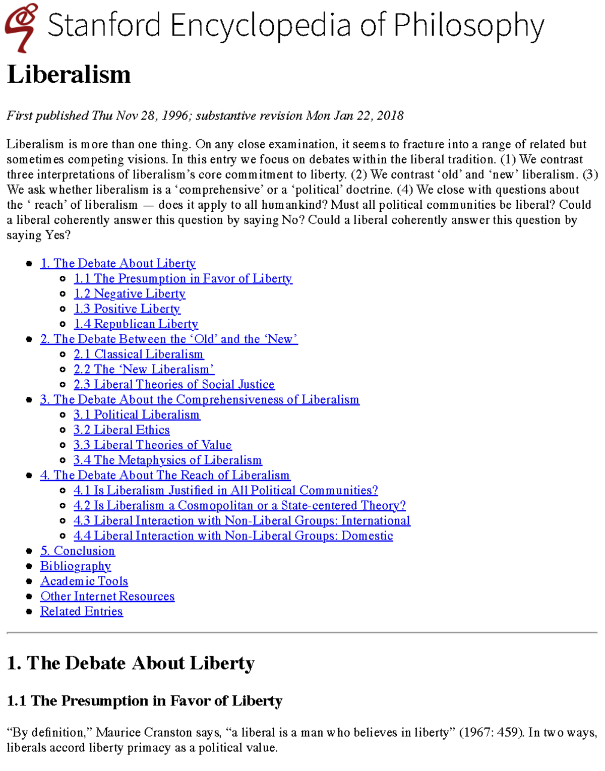 Liberalism (Stanford Encyclopedia Of Philosophy) - Stanford ...