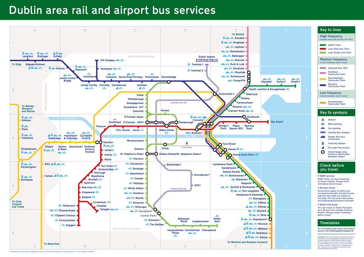 Dublin-rail-map - Dublin area rail and airport bus services Key to ...