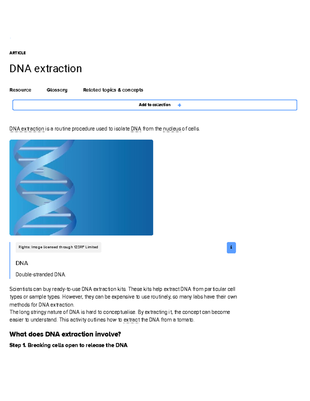 DNA extraction — Science Learning Hub ARTICLE DNA extraction Resource