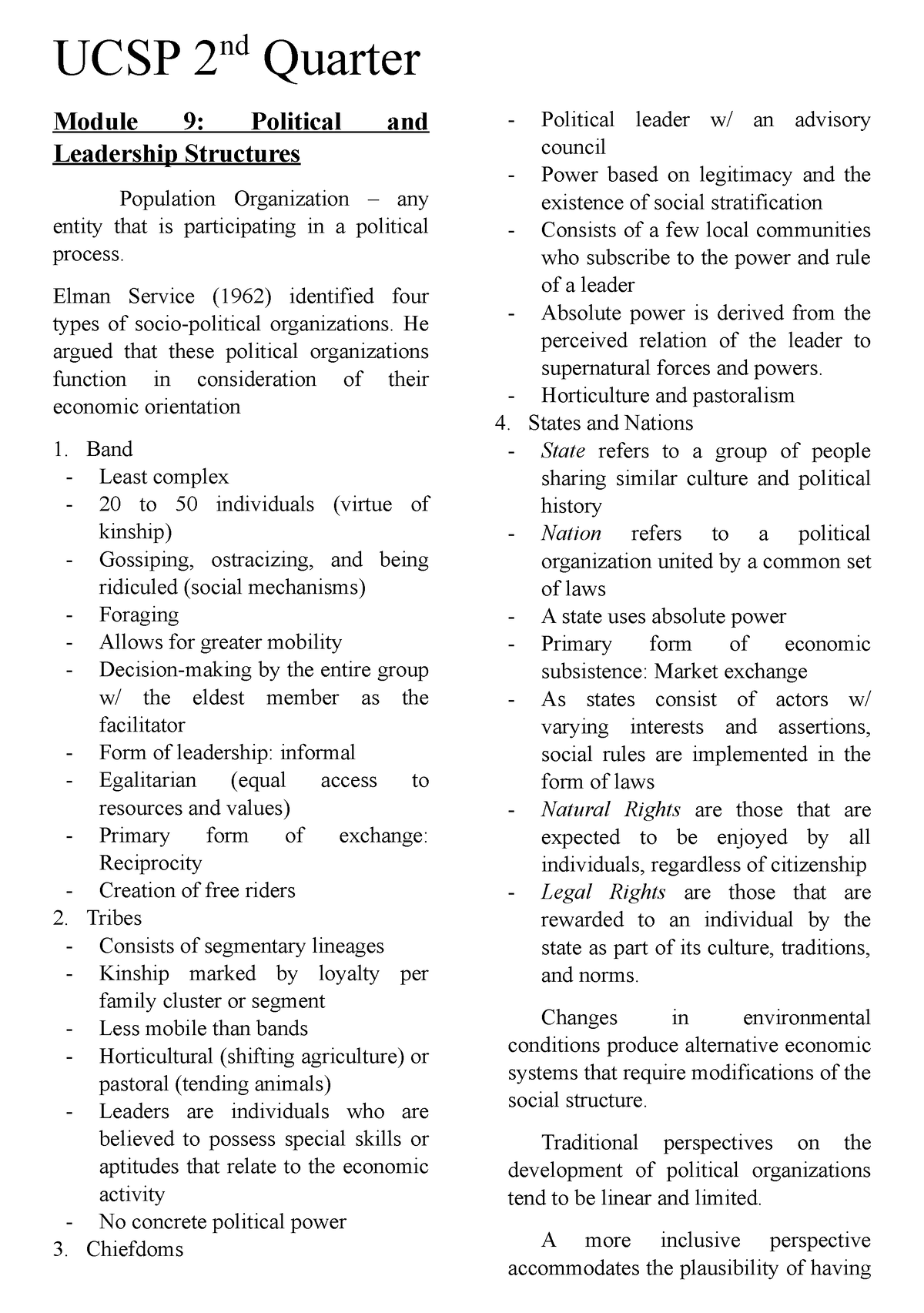 UCSP 2nd Quarter - My Notes - UCSP 2 Nd Quarter Module 9: Political And ...