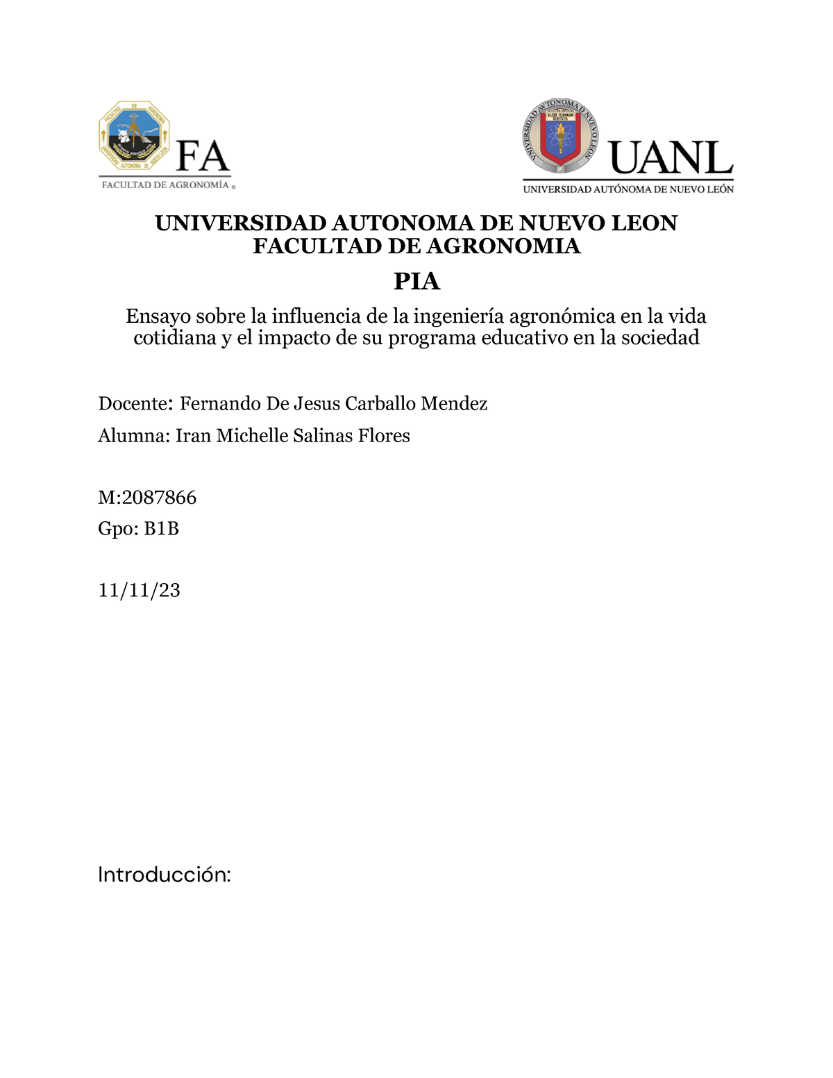 PIA Ensayo - Kkkkkkk - UNIVERSIDAD AUTONOMA DE NUEVO LEON FACULTAD DE ...