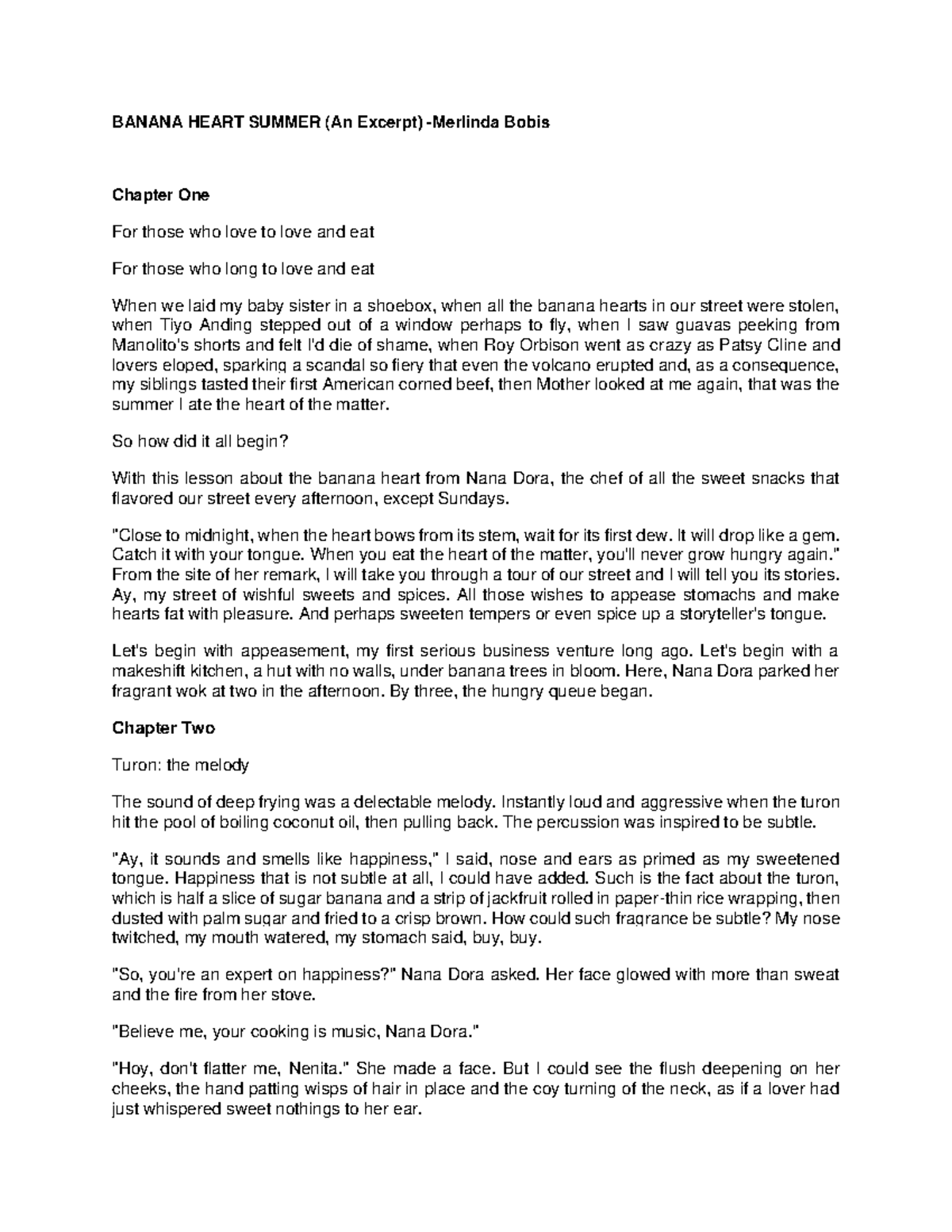 Banana Heart Summer Excerpt BANANA HEART SUMMER (An Excerpt