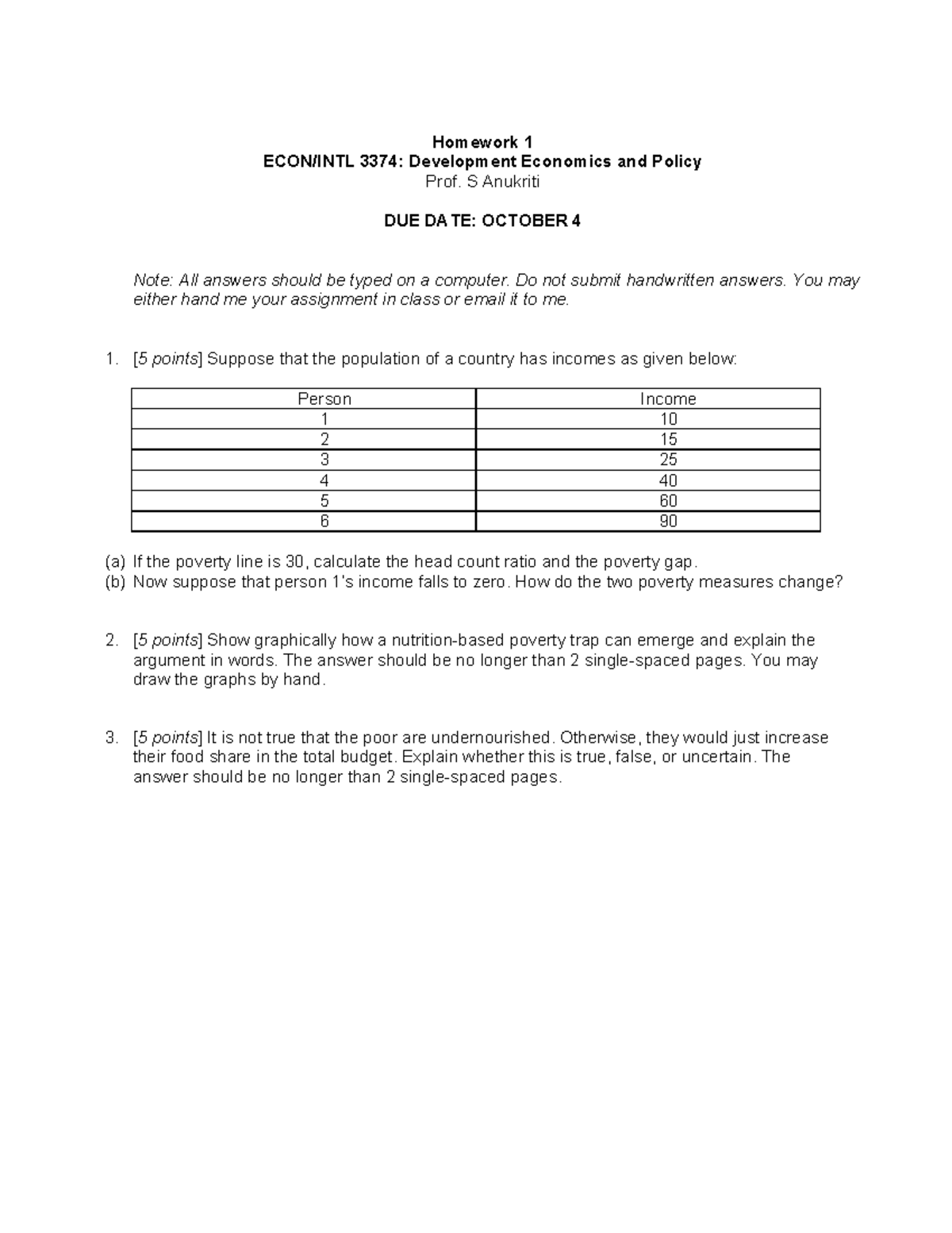 development economics homework