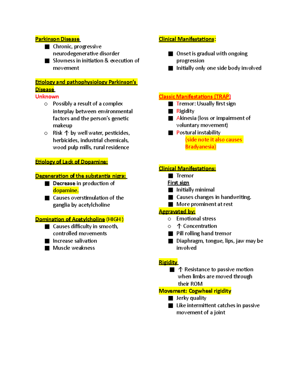 Parkinson Disease quiz Parkinson Disease Chronic, progressive
