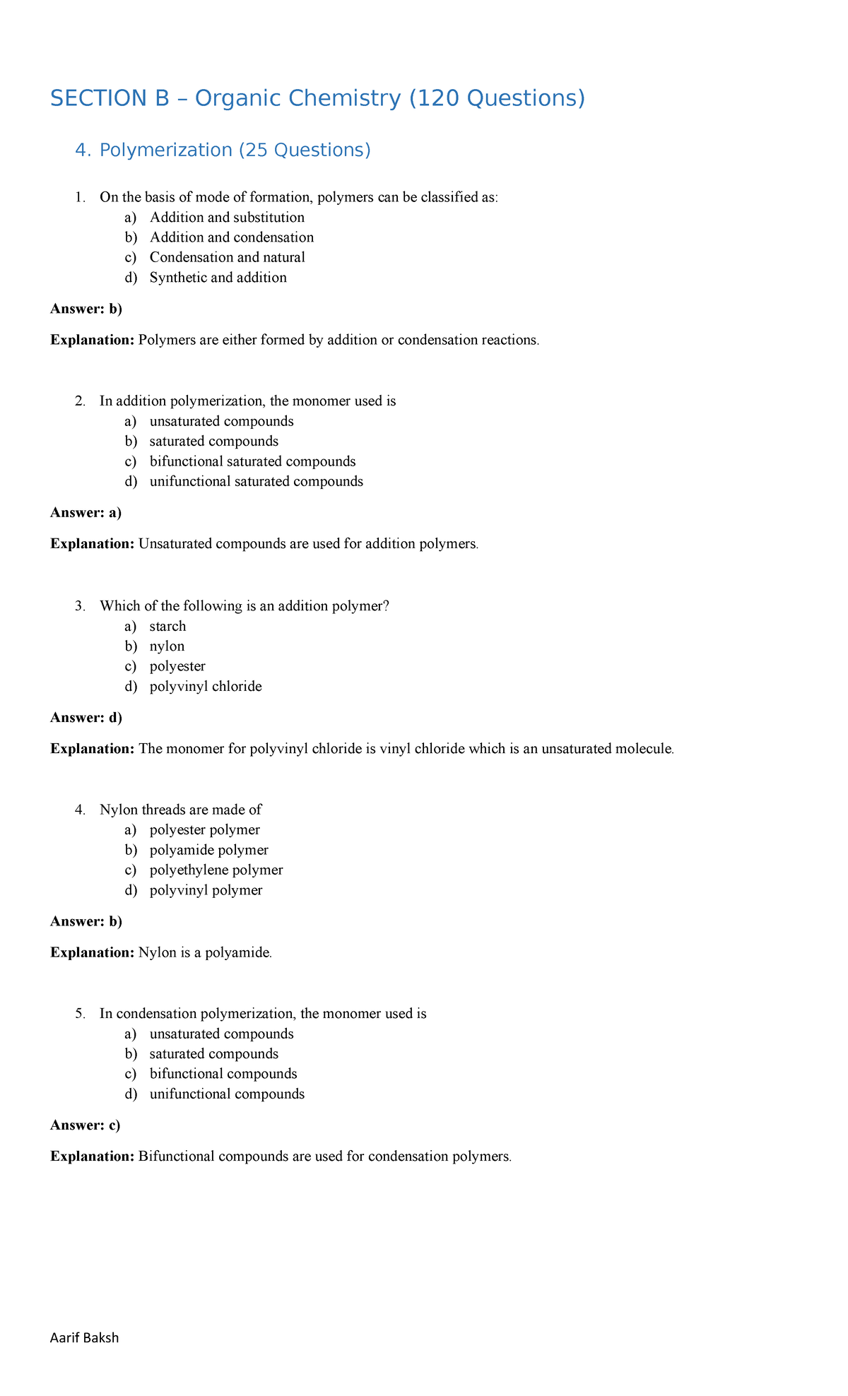 Chemistry B4 - ABaksh - SECTION B – Organic Chemistry (120 Questions) 4 ...