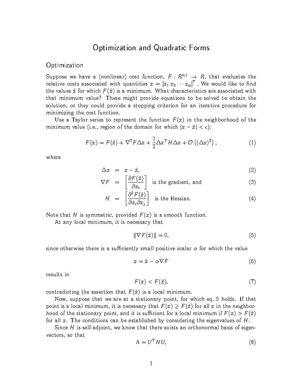 Optimiztion Quadratic Forms - Optimization and Quadratic Forms ...