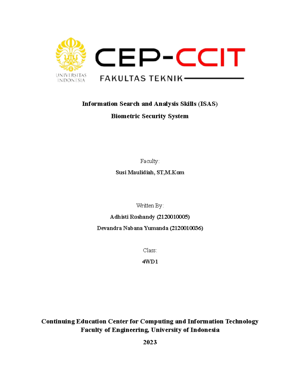 Paper Biometric Security System Group 9 Information Search and