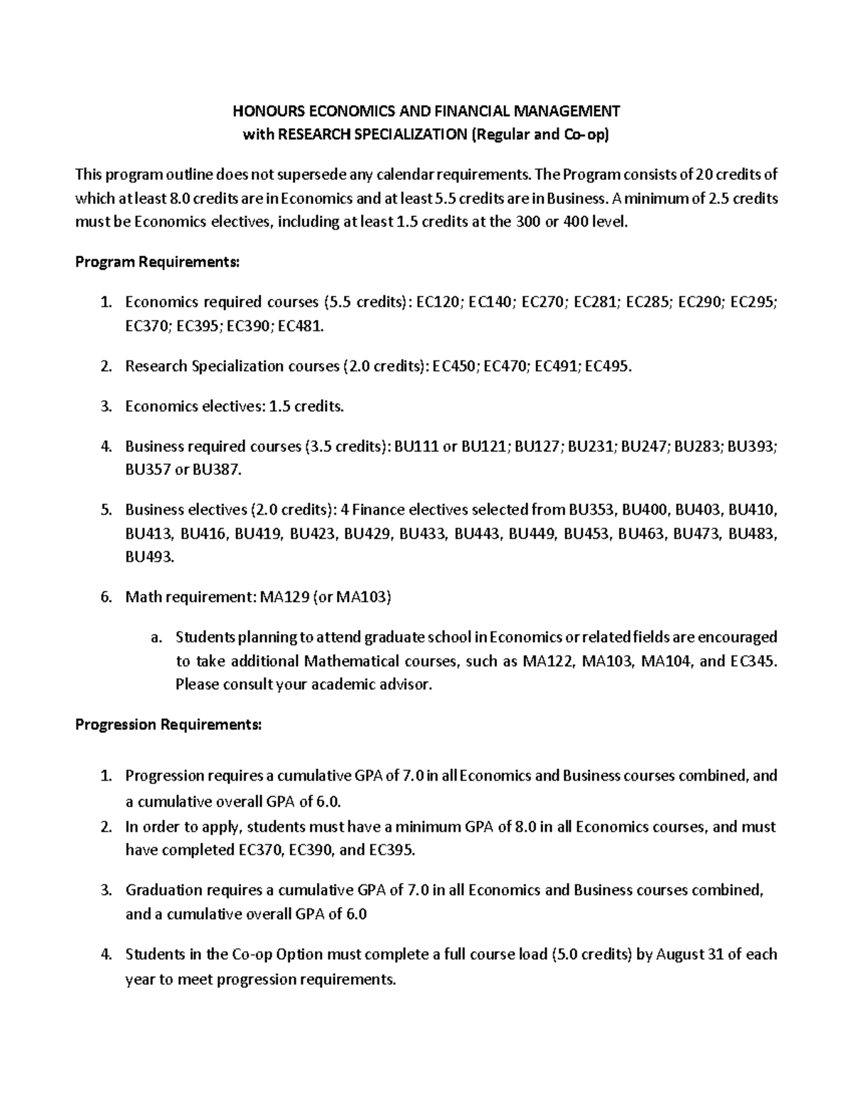 Honours Economics and Financial Management with Research Specialization ...
