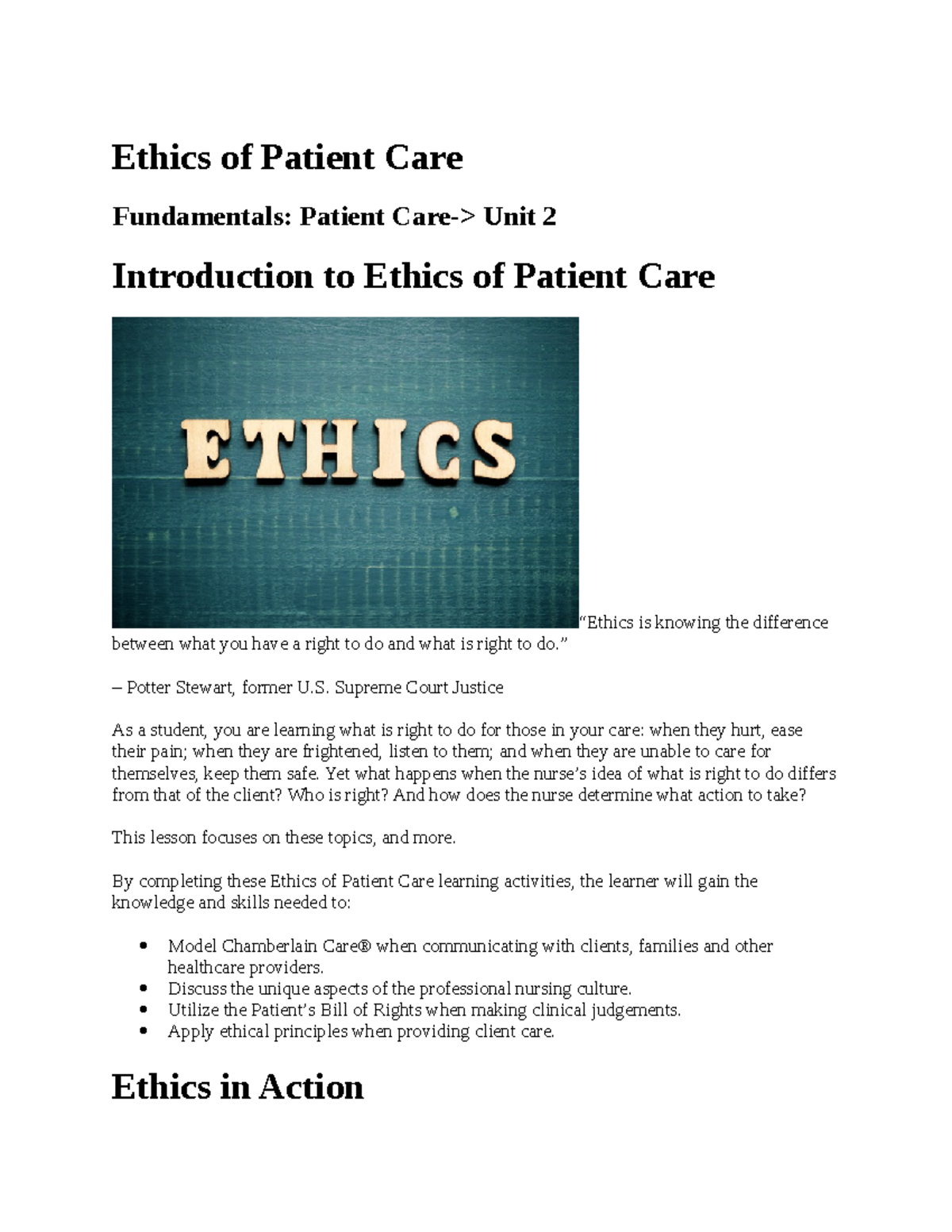 Edapt Unit 2 Patient Care Ethics of Patient Care - Ethics of Patient ...