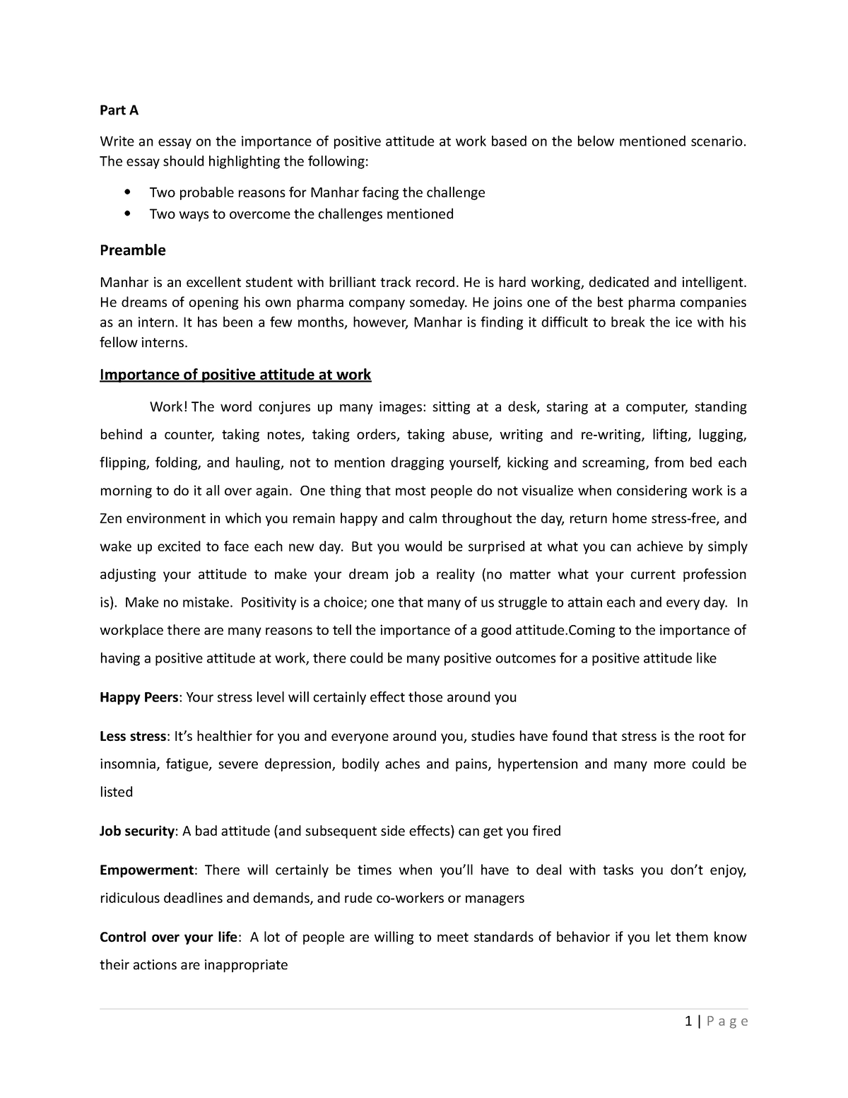 positive attitude at work essay