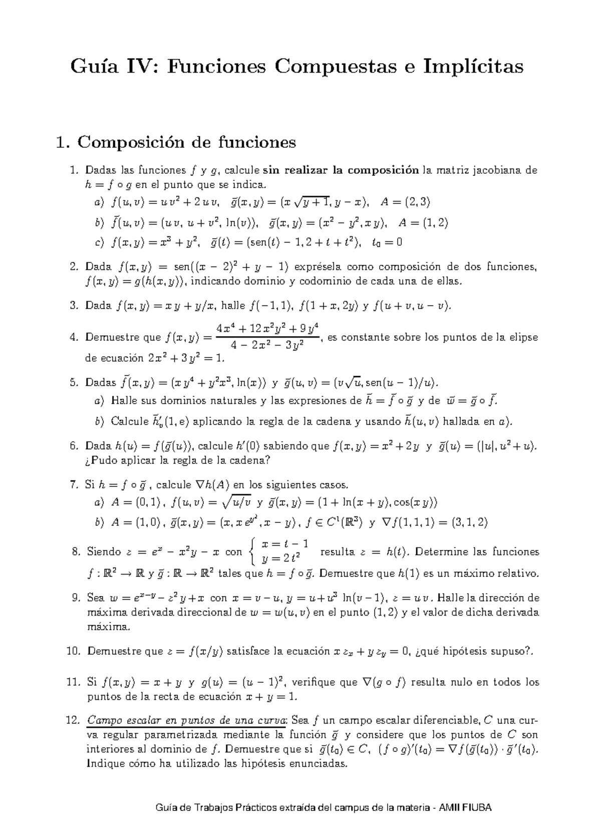 Guia Iv 1c 18 Funciones Compuestas E Implicitas Corregida Iv Funciones Compuestas On De Funciones Dadas Las Funciones Calcule Sin Realizar La On La Studocu