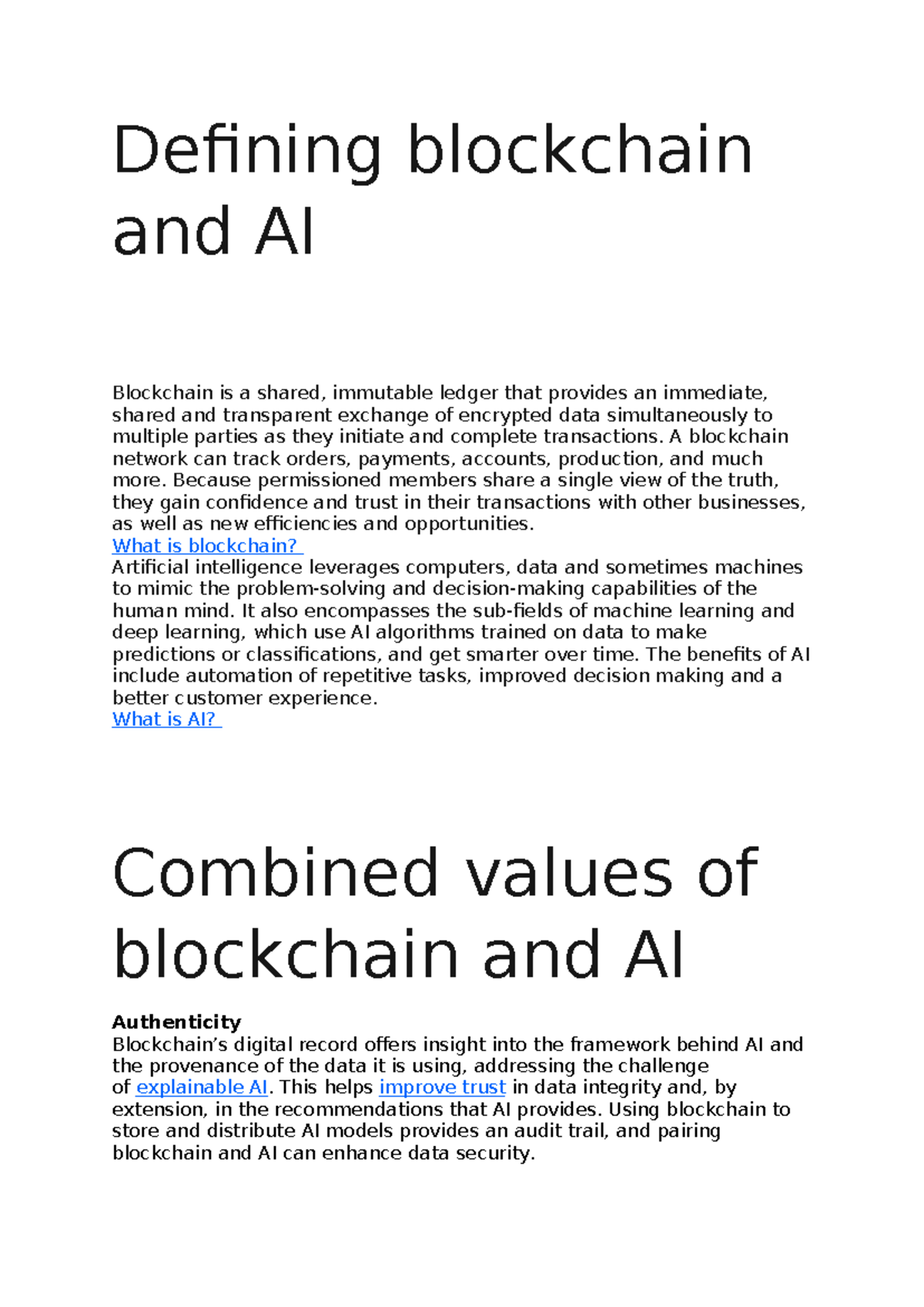 Defining blockchain and AI - Defining blockchain and AI Blockchain is a ...