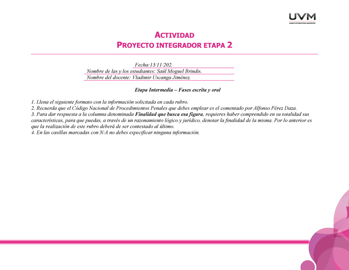 A6_ Derecho Procesal Penal Proyecto Integrador 2 - A CTIVIDAD P ROYECTO ...