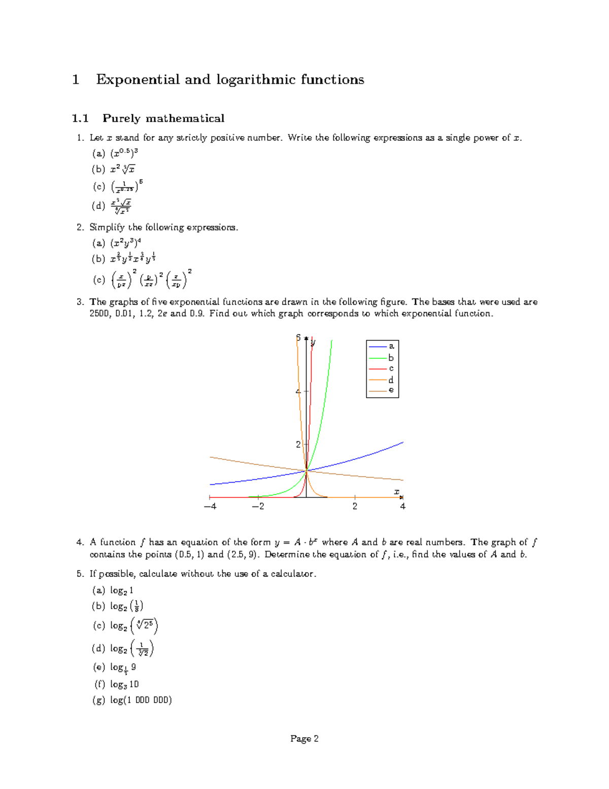 Questions Topic 1 1 Exponential And Logarithmic Functions 1 Purely 