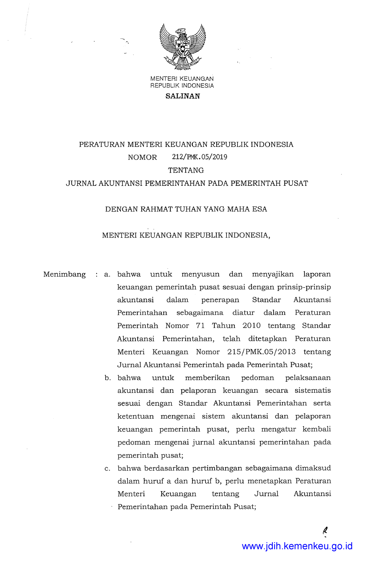 212 PMK - Sddsdgsfgsfd - MENTERIKEUANGAN REPUBLIK INDONESIA SALINAN ...