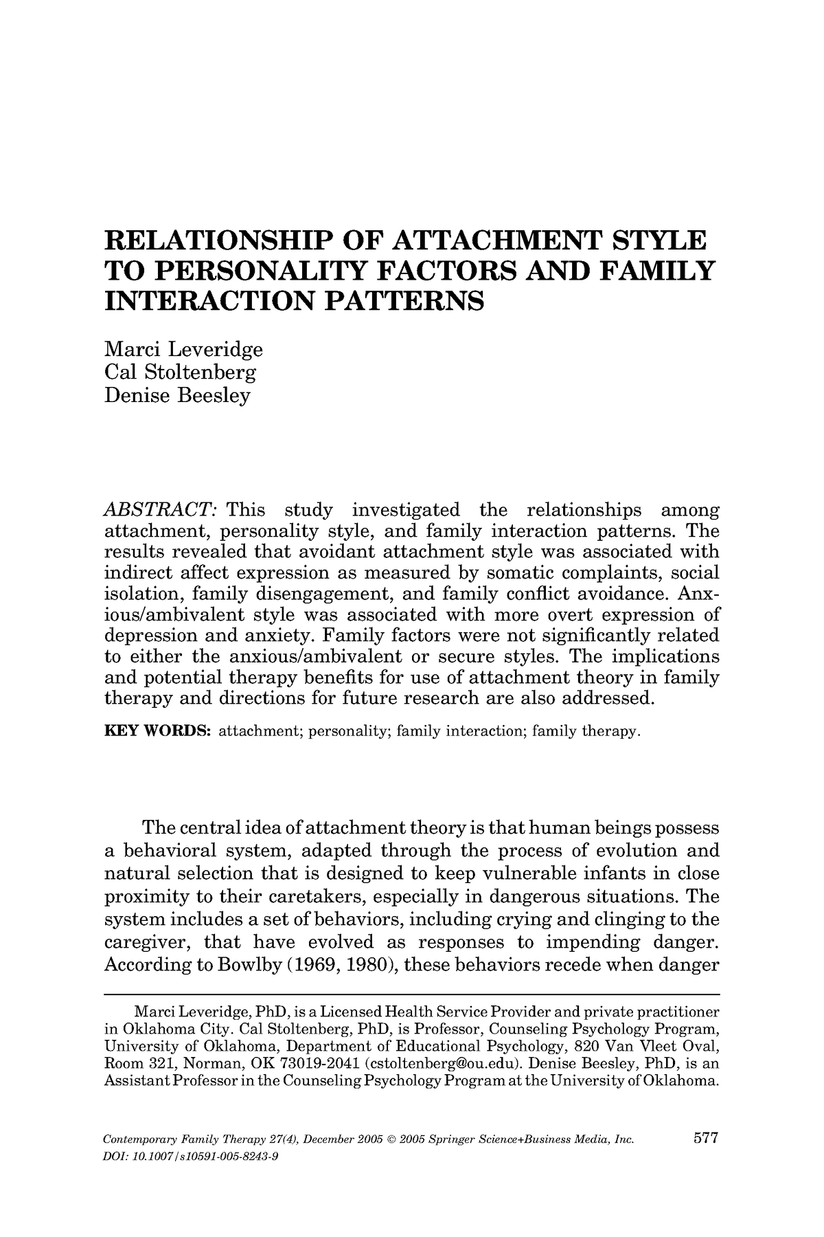 Paper 09 - ................ - RELATIONSHIP OF ATTACHMENT STYLE TO ...