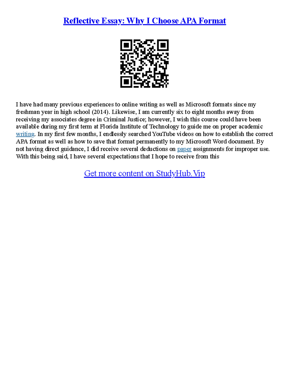 Apa Citation Essay - Reflective Essay: Why I Choose APA Format I have ...