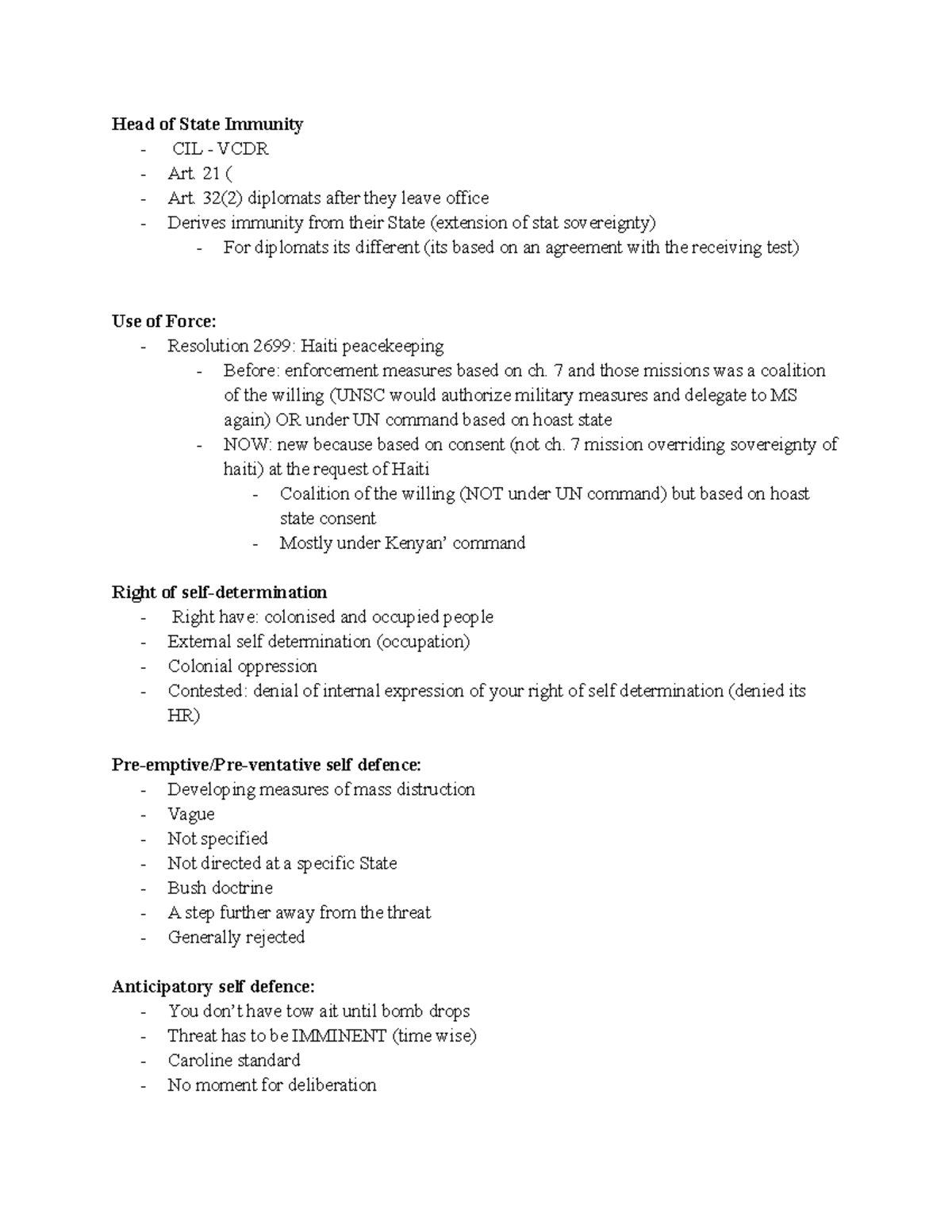 Q&A Session Week 7 Head of State Immunity CIL VCDR Art. 21