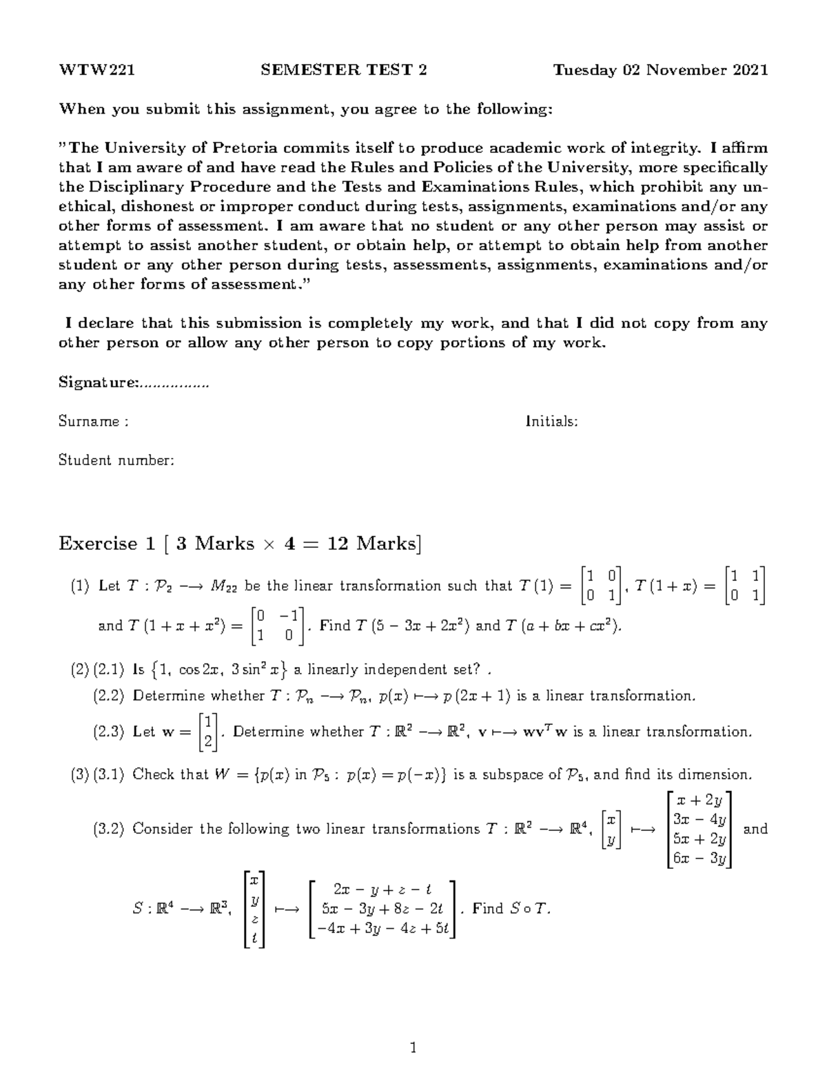 WTW221 semester test 2 2021 - WTW221 SEMESTER TEST 2 Tuesday 02 ...