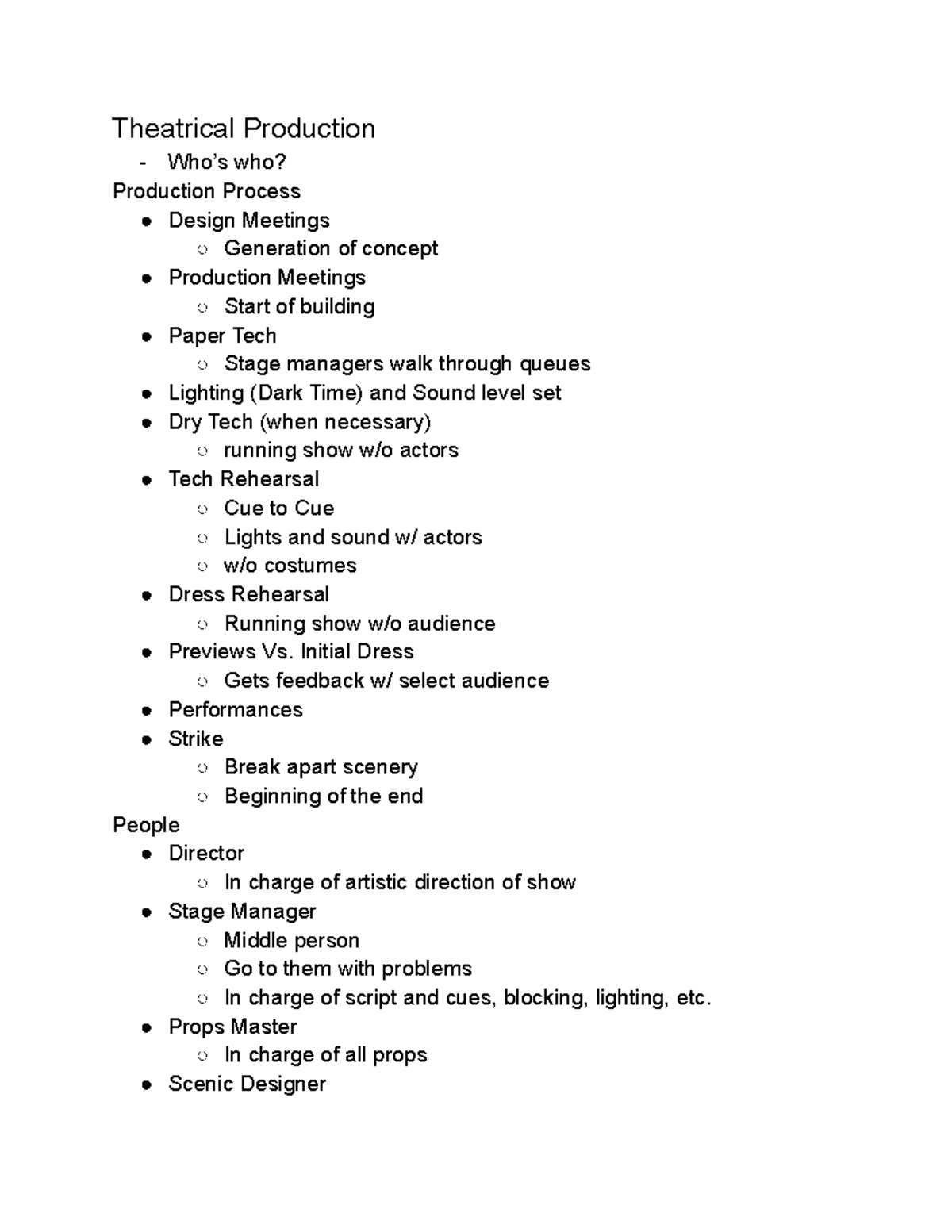 Theatrical Production - Theatrical Production Who’s who? Production ...