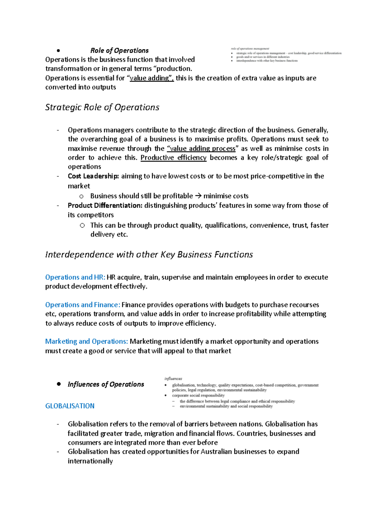 Operations - • Role of Operations Operations is the business function ...
