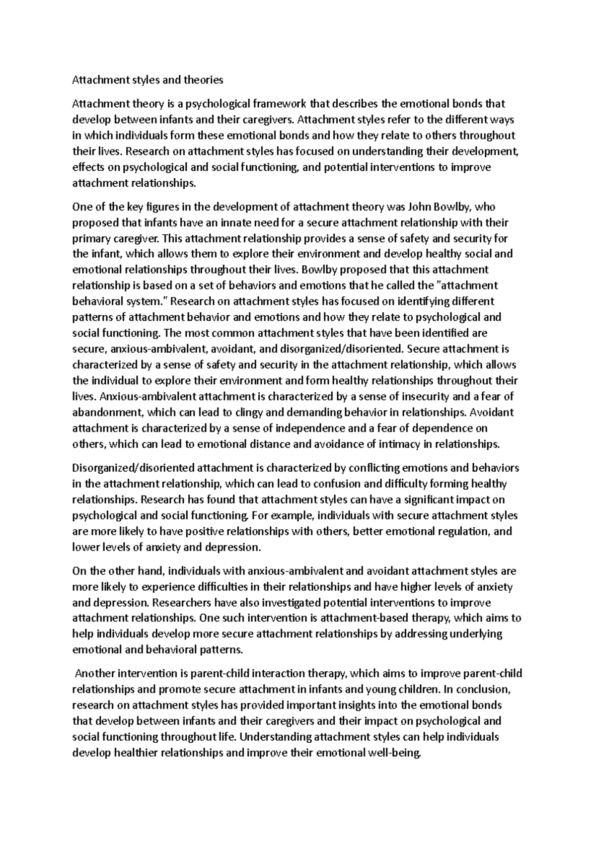 Attachment styles and theories - Attachment styles and theories