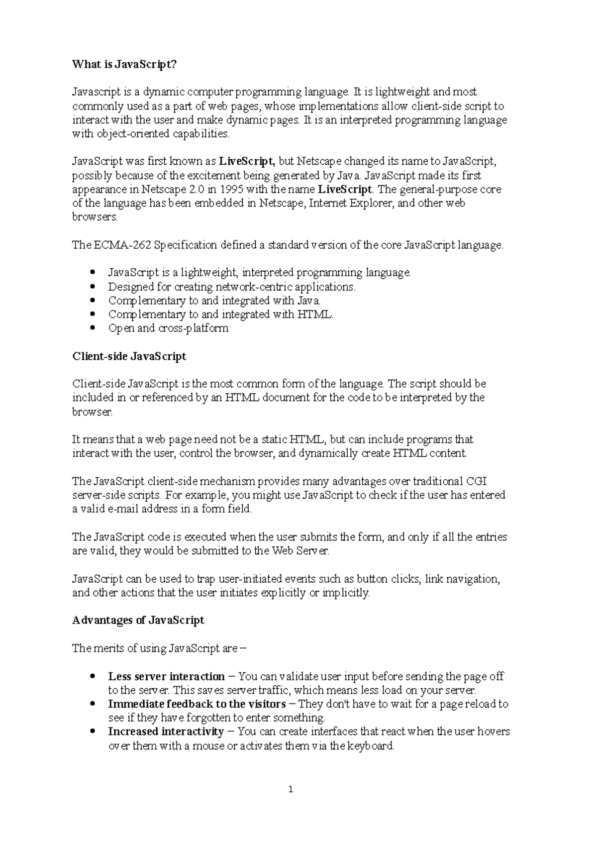 Java script notes introduction to internet programming what is