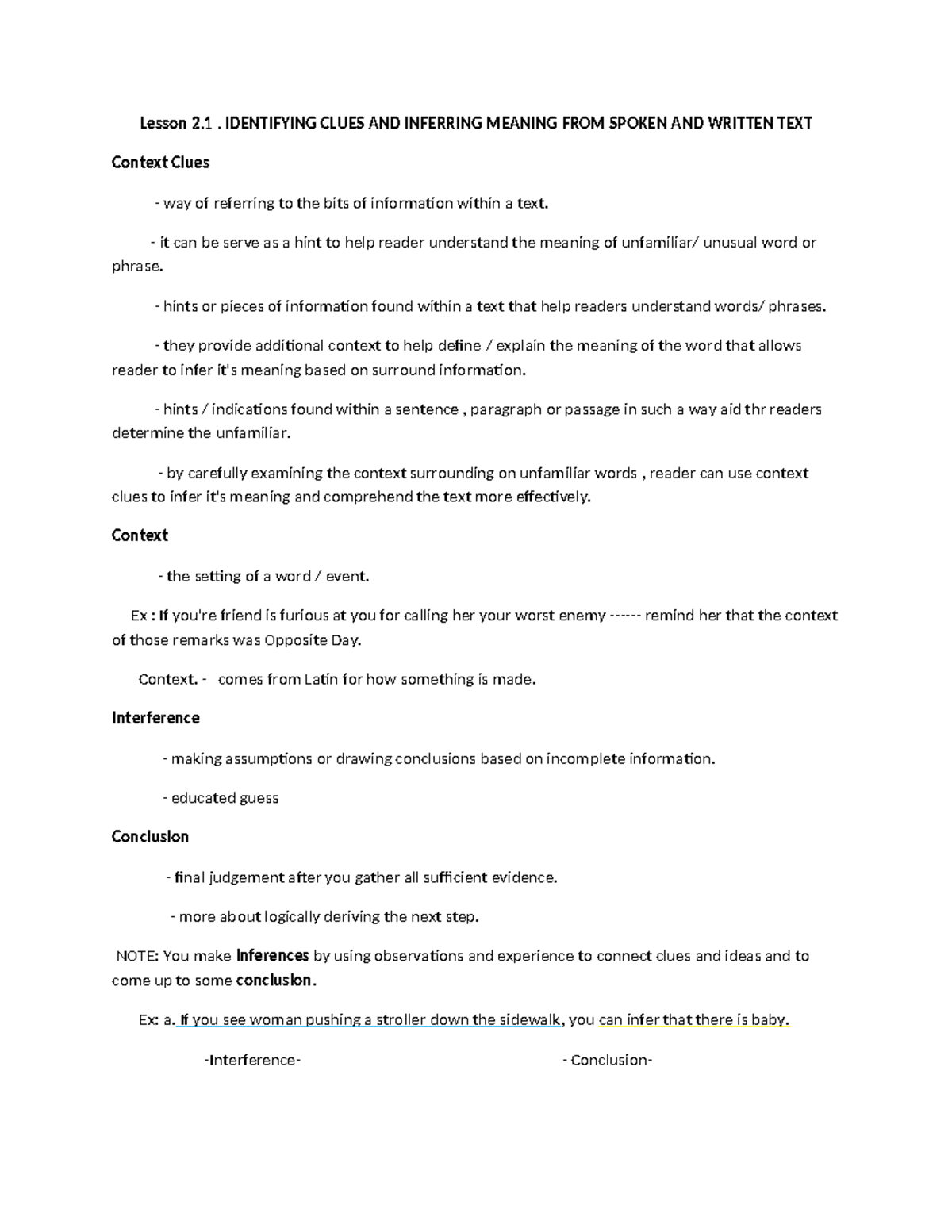 Contextual Clues - ELP2 - Lesson 2. IDENTIFYING CLUES AND INFERRING ...