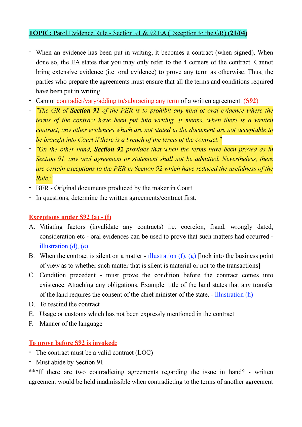 law-of-evidence-ii-recordings-topic-parol-evidence-rule-section