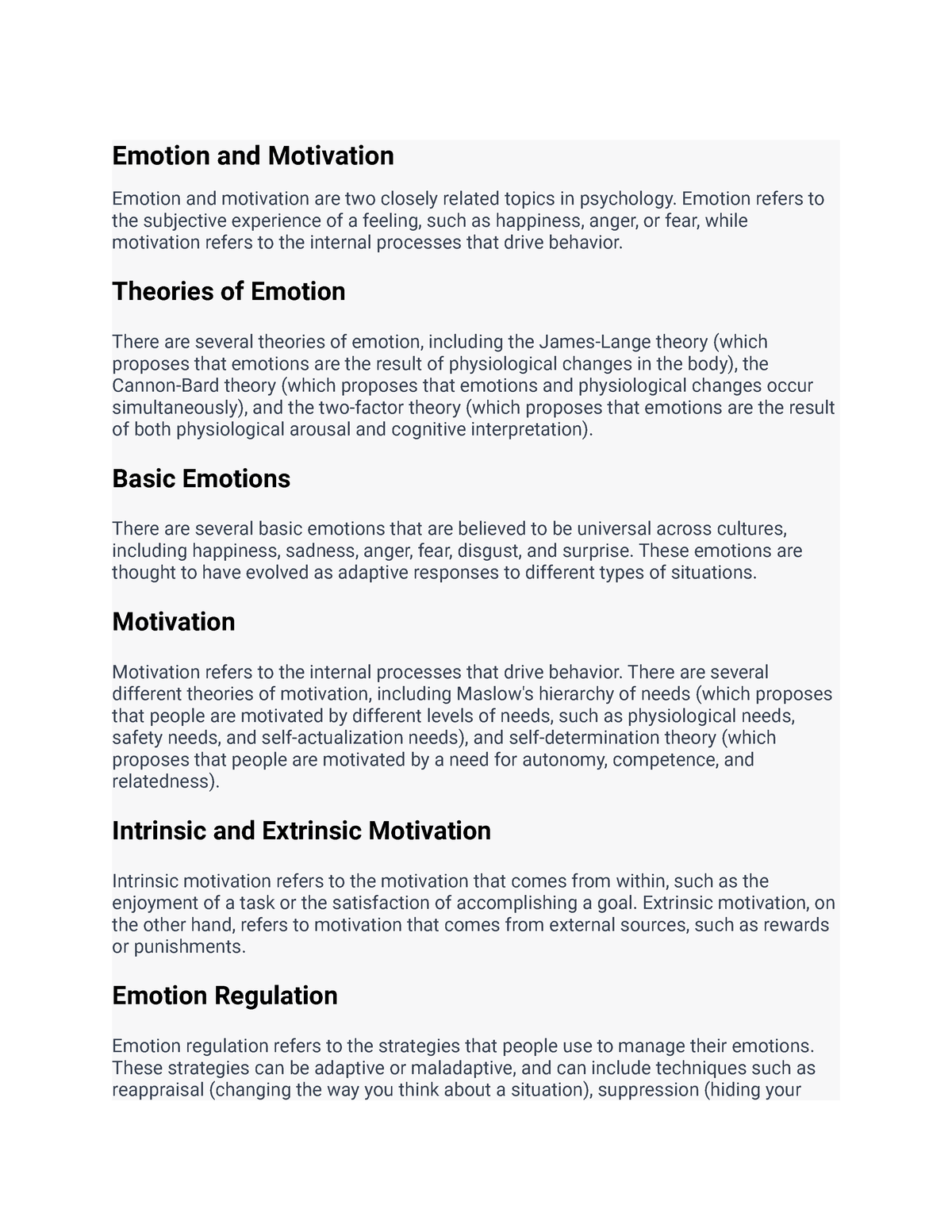 motivation and emotion psychology essay