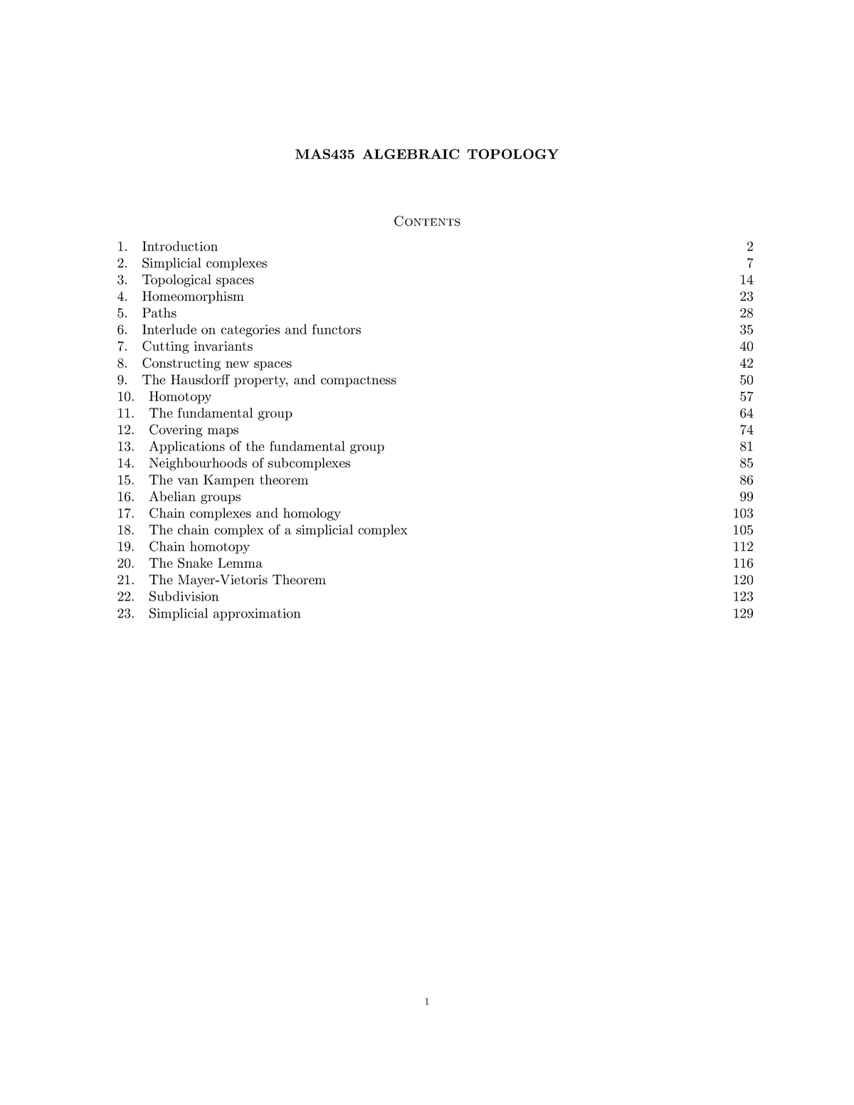 MAS435 Lecture Notes For The Whole Module - MAS435 ALGEBRAIC TOPOLOGY ...