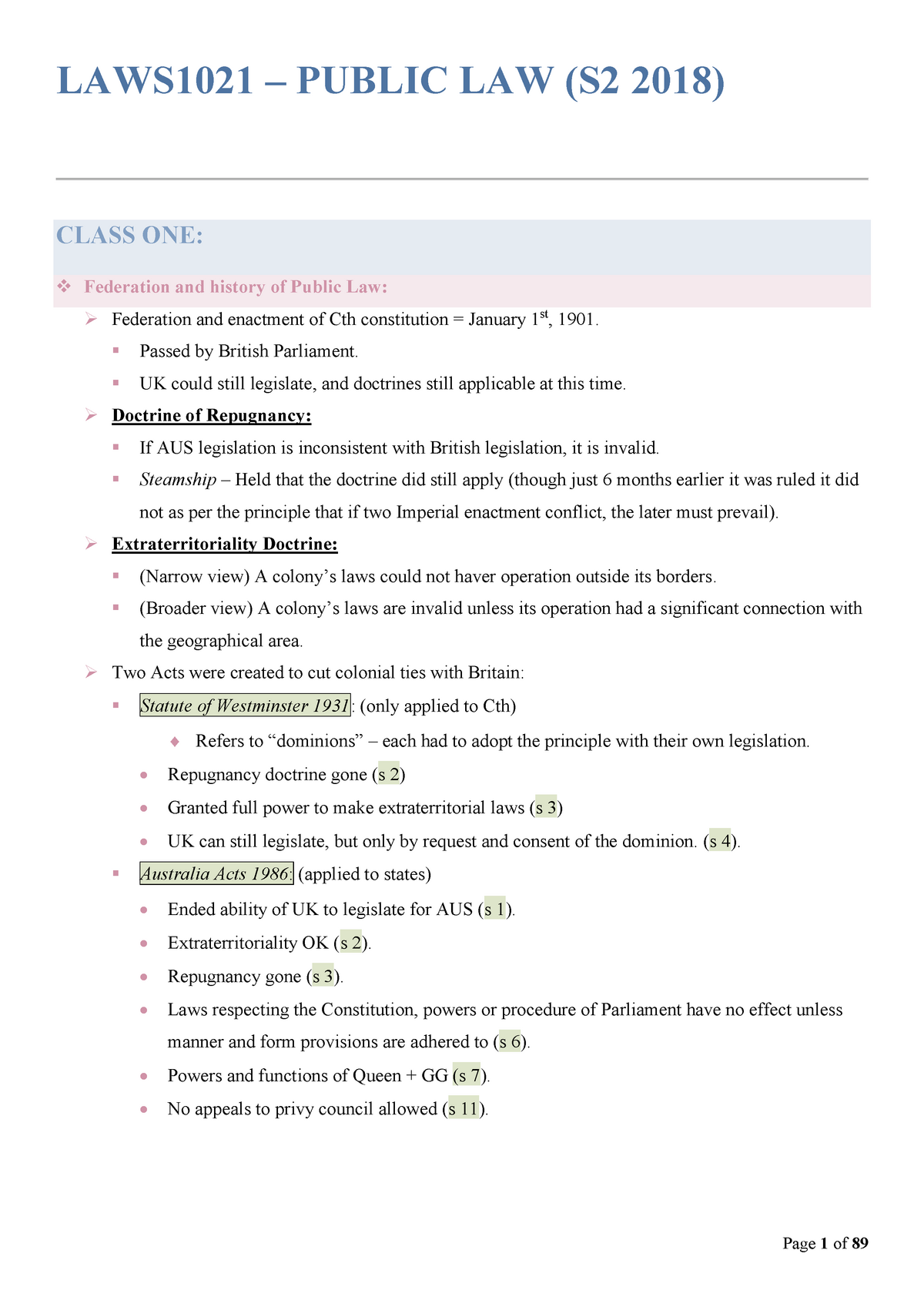 Laws1021 Public Law Completed Comprehensive Notes Problem Question ...