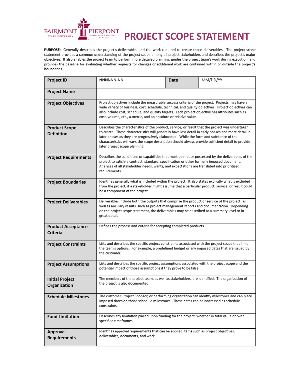 Project Scope Example 21 PROJECT SCOPE STATEMENT PURPOSE Generally 