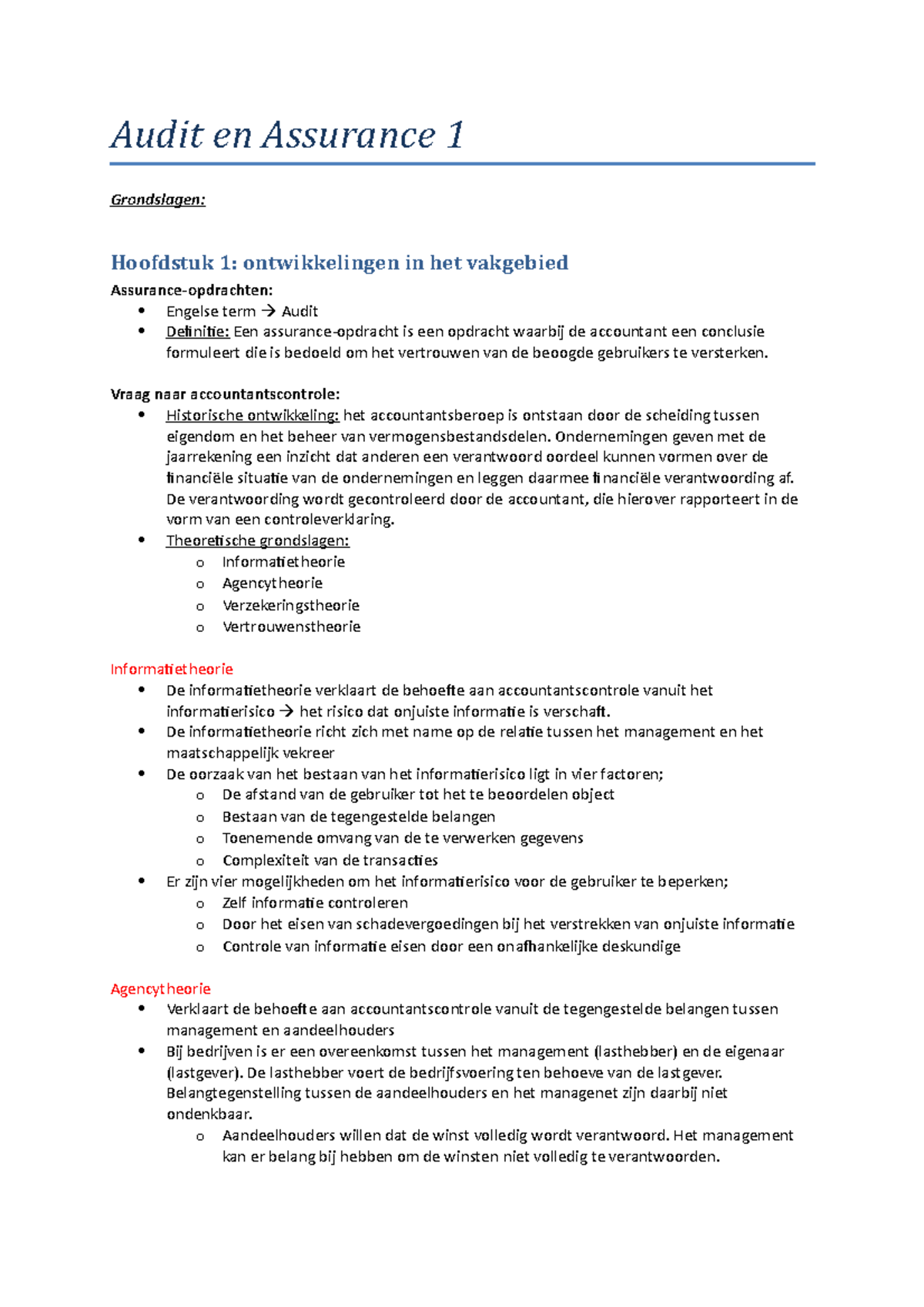 Audit En Assurance 1 - Herhaling Voor Onderdeel Aa - Audit En Assurance ...