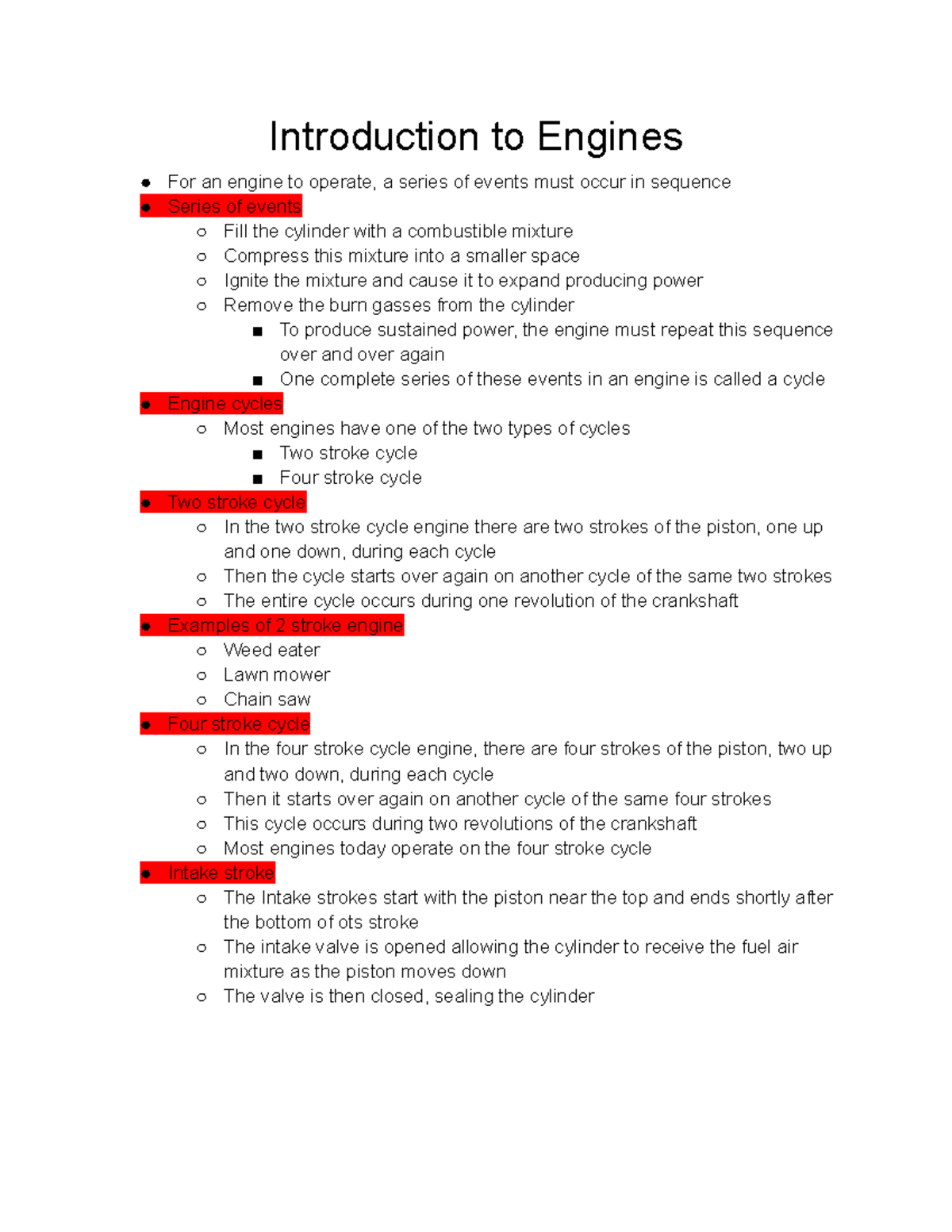 Introduction to Engines Studocu