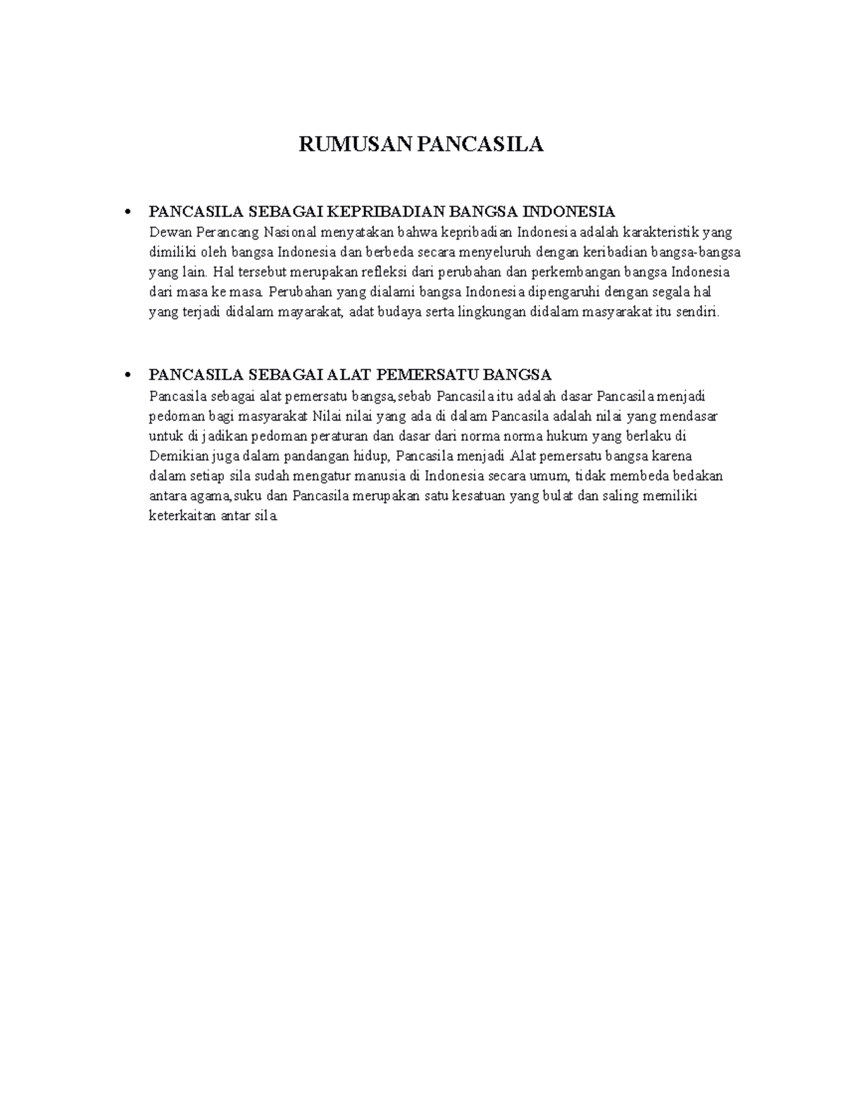CATATAN PENDIDIKAN PANCASILA - RUMUSAN PANCASILA PANCASILA SEBAGAI