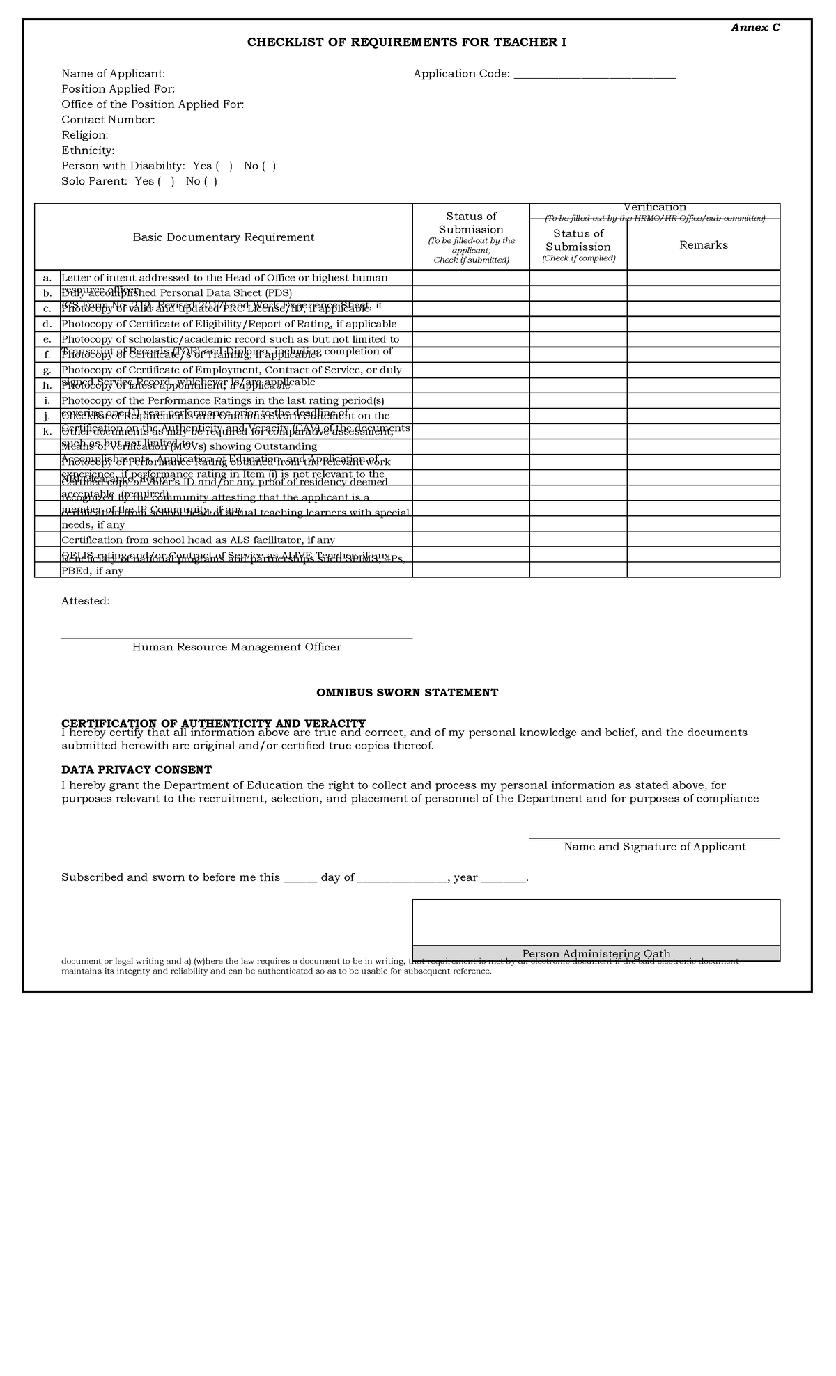 644234074 Annex C Checklist of Requirements and Omnibus Sworn Statement ...