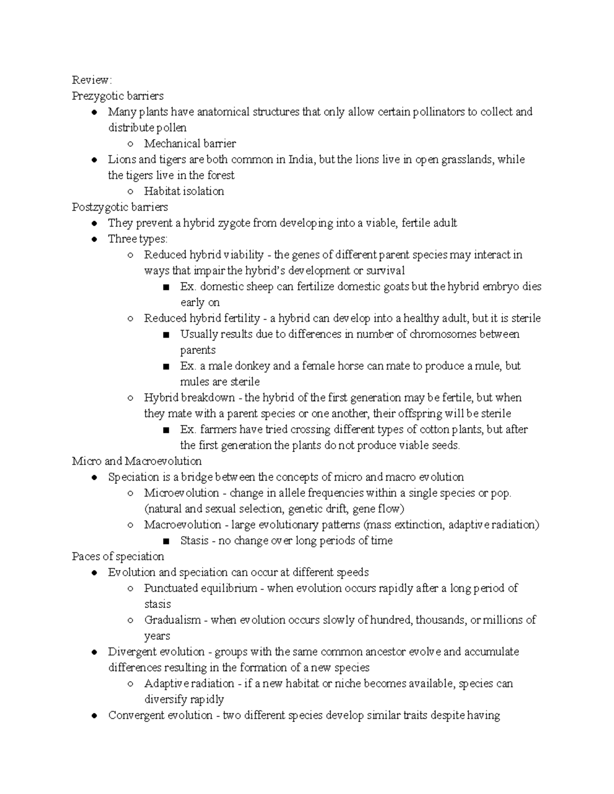 Origins of Life on Earth rest of unit 7 - Review: Prezygotic barriers ...