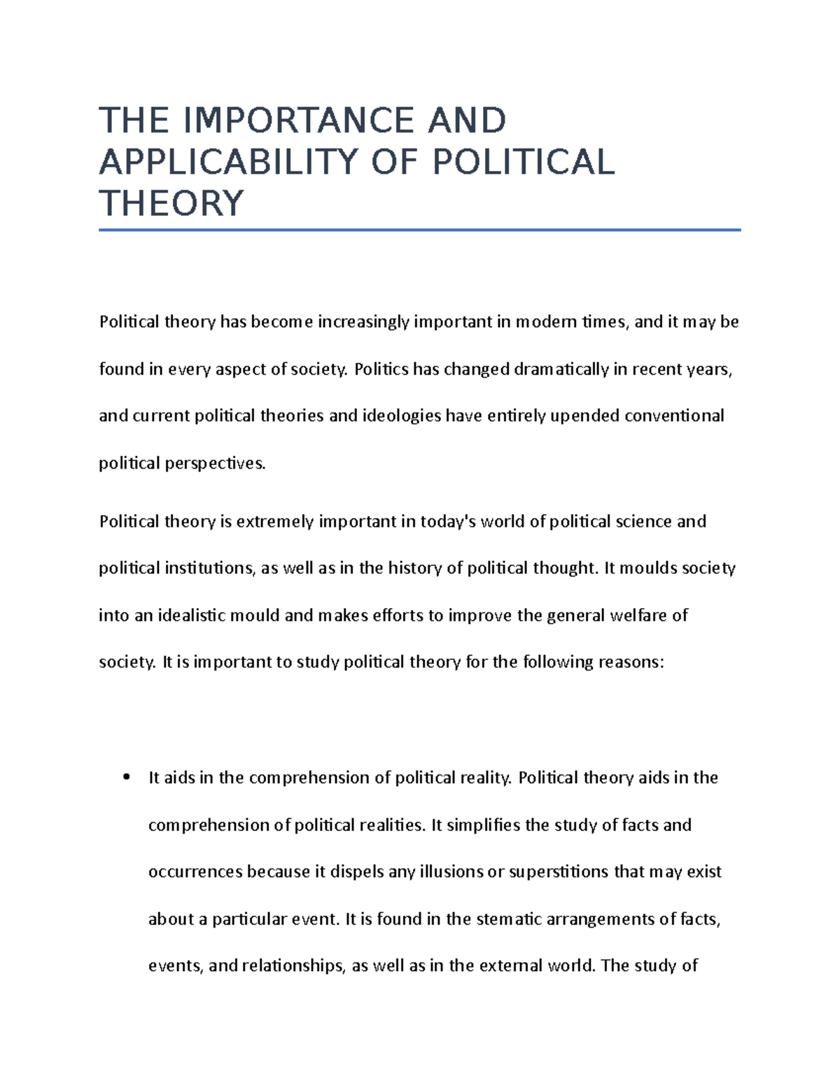 A BRIFE NOTE ON THE IMPORTANCE AND APPLICABILITY OF POLITICAL THEORY ...