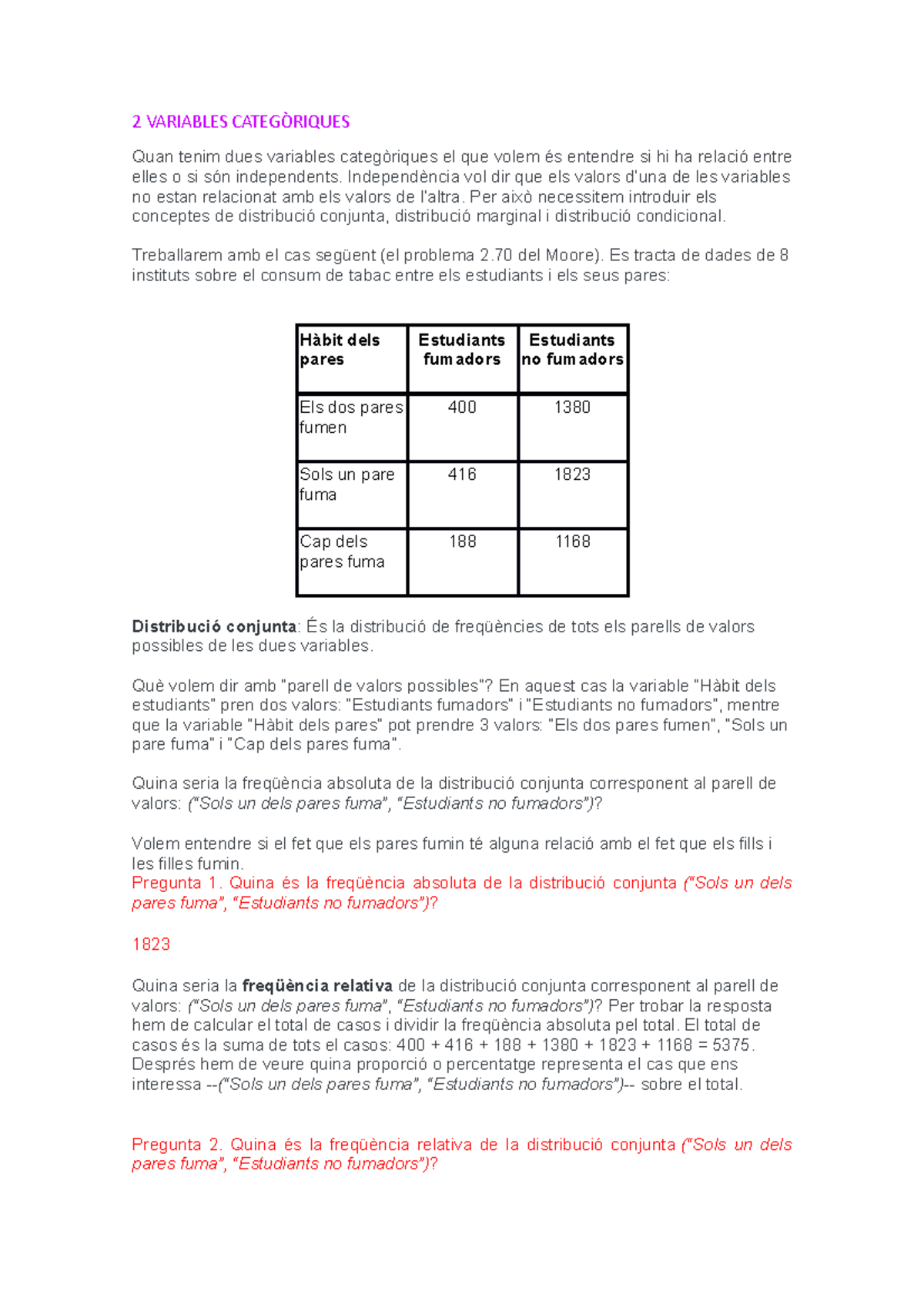 2 Variables Categòriques Teoria - 2 VARIABLES CATEGÒRIQUES Quan Tenim ...